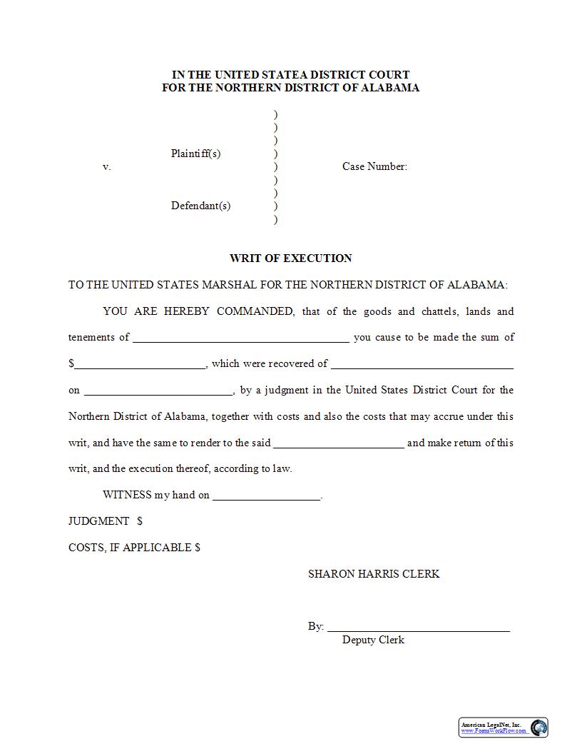 Writ Of Execution | Pdf Fpdf Docx | Alabama