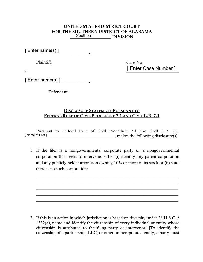 Civil Disclosure Statement |  | Alabama