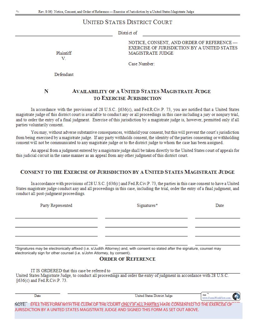Notice Consent And Order Of Reference To Exercise Jurisdiction {Local AO 85} |  | Alabama