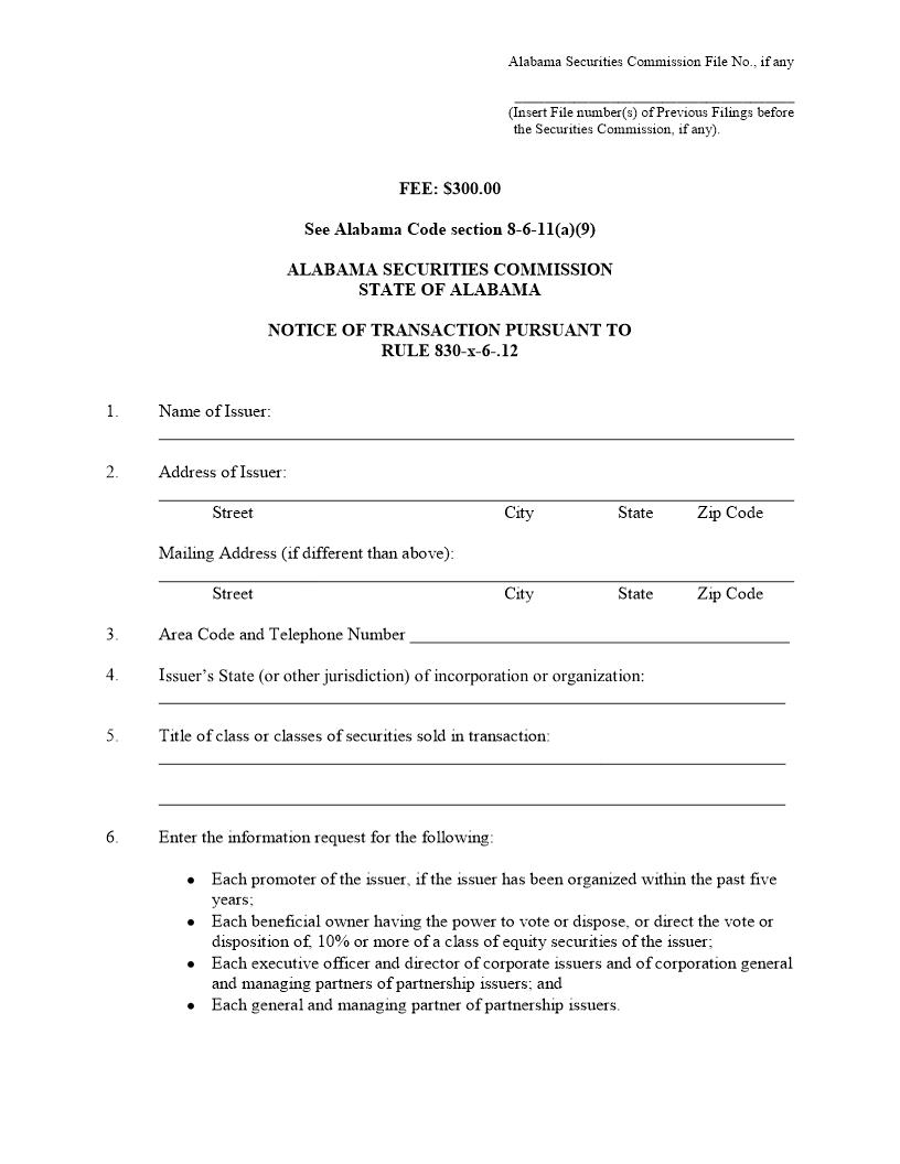 Notice of Transaction | Pdf Fpdf Docx | Alabama
