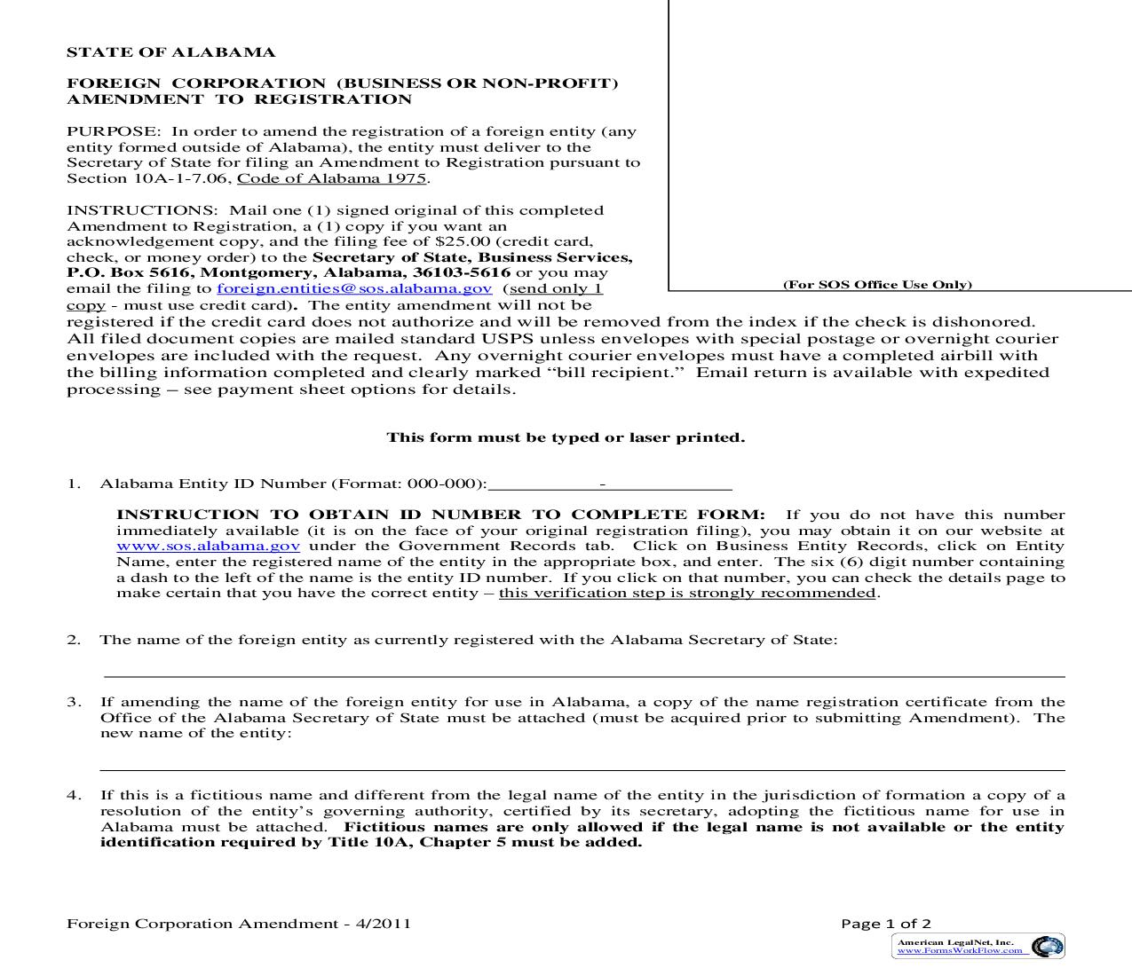 Amendment To Registration |  | Alabama