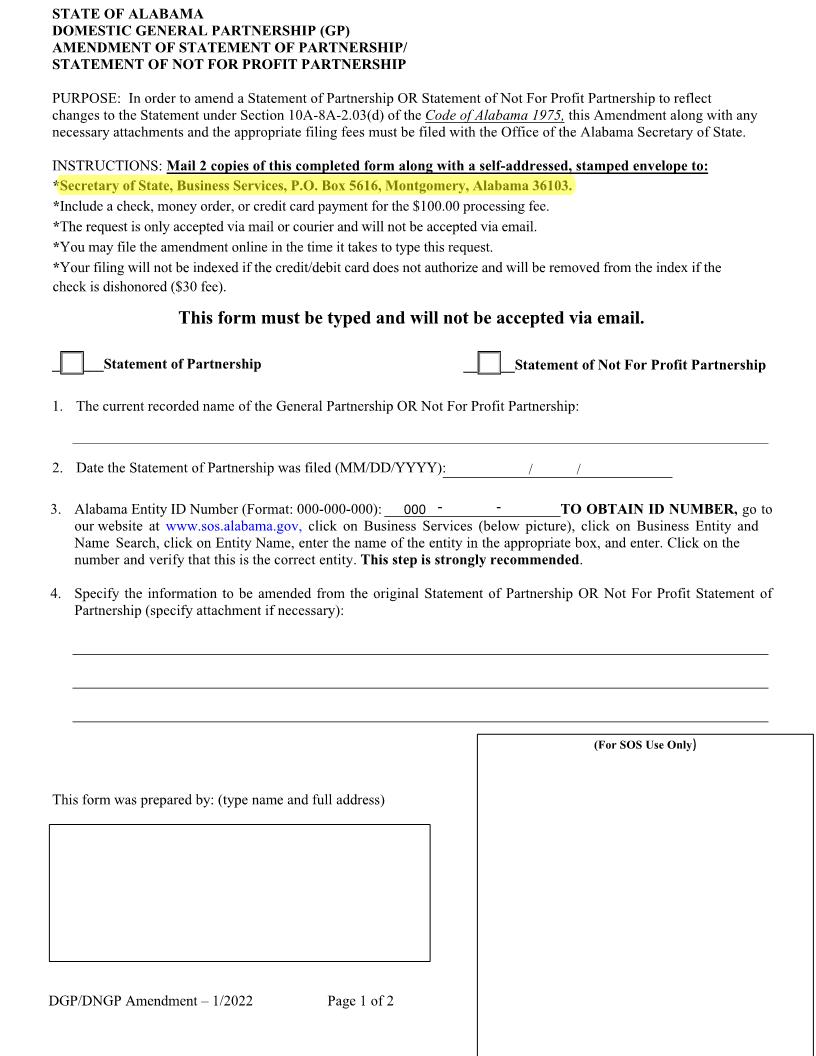 Domestic GP Amendment | Pdf Fpdf Docx | Alabama