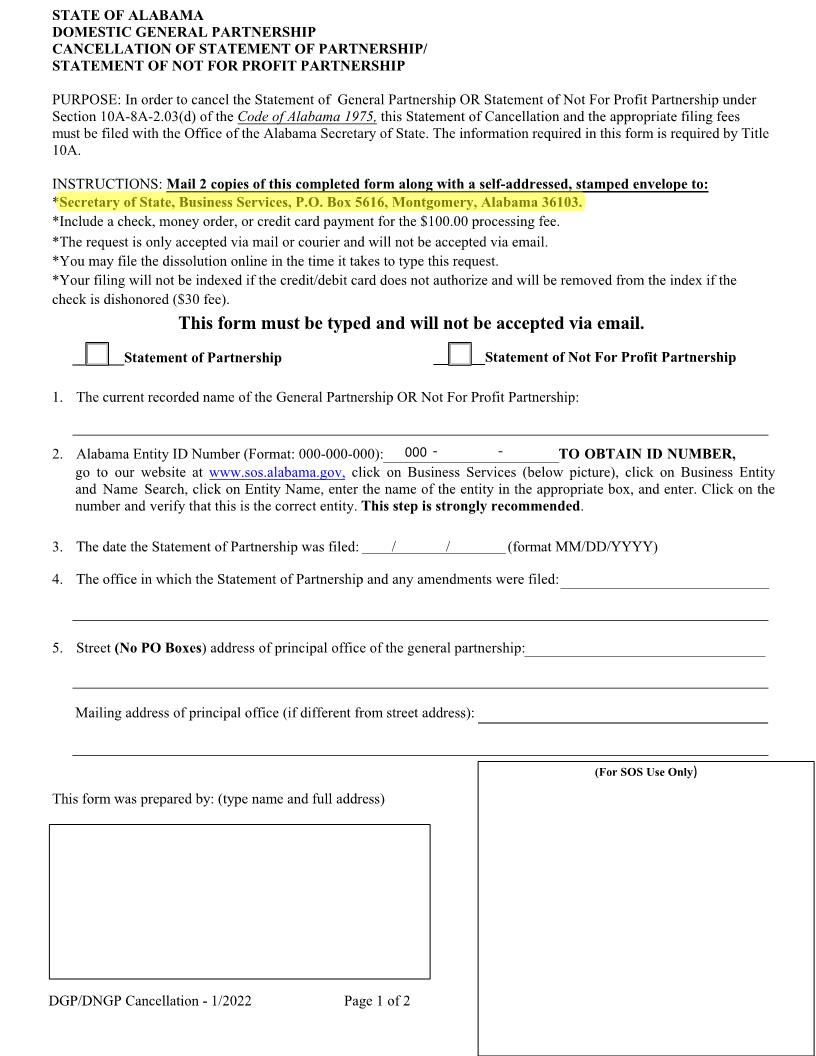 Domestic GP Cancellation | Pdf Fpdf Docx | Alabama