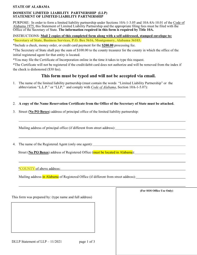 Domestic LLP Certificate Of Formation | Pdf Fpdf Docx | Alabama