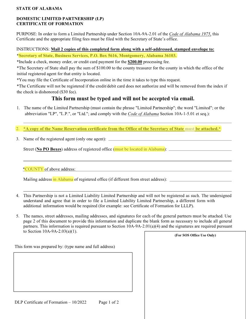 Certificate Of Formation | Pdf Fpdf Docx | Alabama