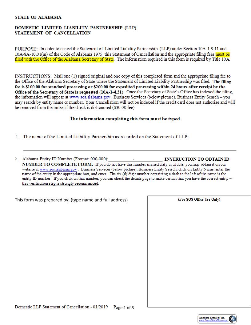 Domestic LLP Statement Of Cancellation |  | Alabama