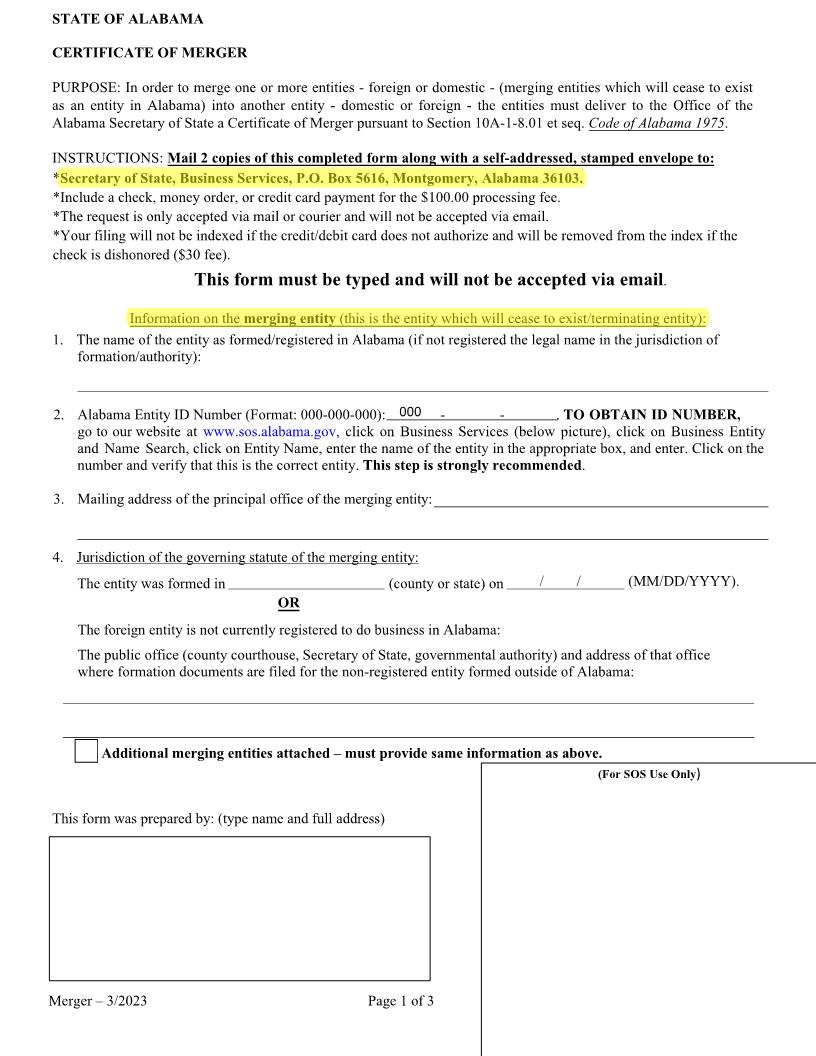 Certificate Of Merger | Pdf Fpdf Docx | Alabama
