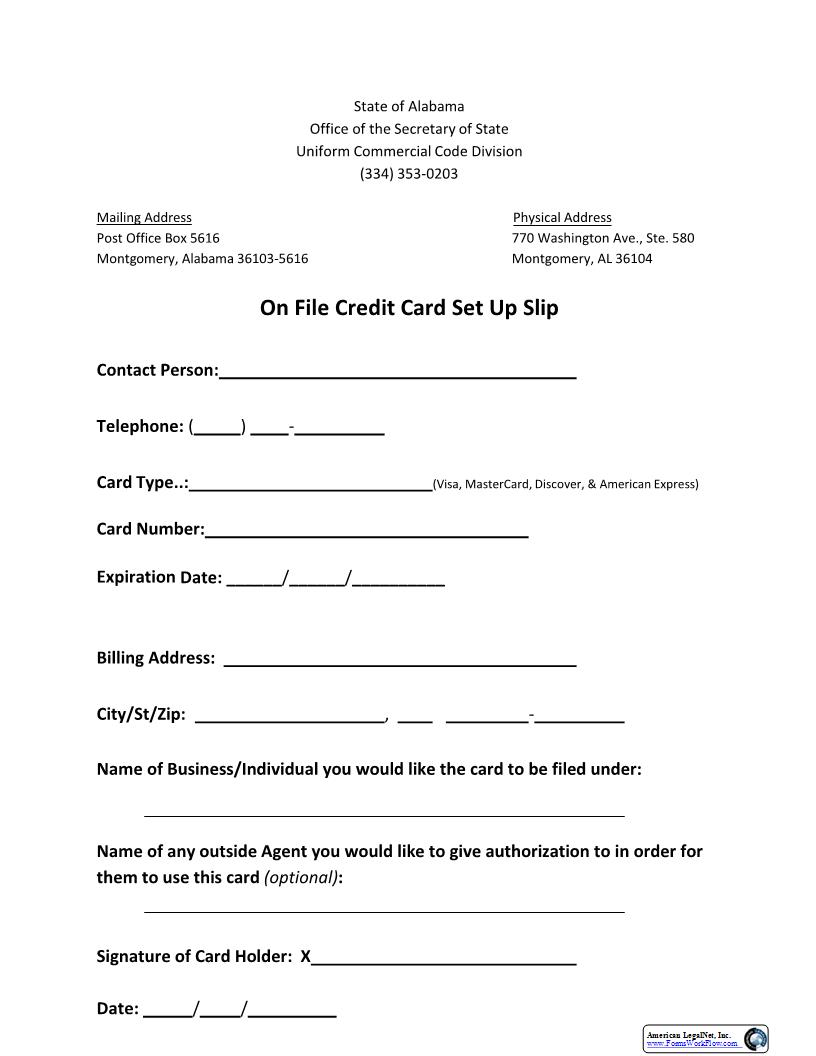 On File Credit Card Set Up Slip | Pdf Fpdf Docx | Alabama