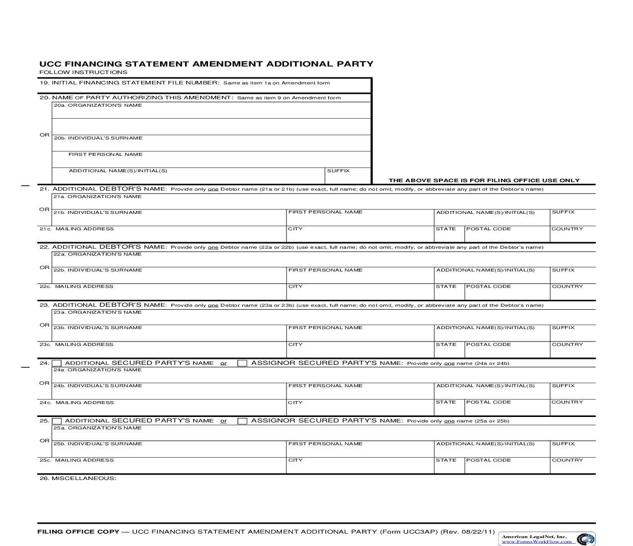 UCC Financing Statement Amendment Additional Party {UCC3AP} | Pdf Fpdf Doc Docx | Alabama