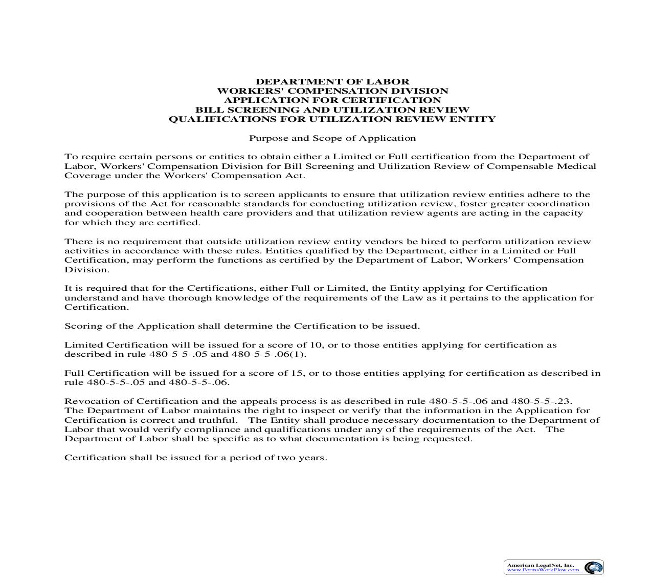 Application For Certification Bill Screening And Utilization Review Qualifications For Utilization Review Entity {WC 50} | Pdf Fpdf Doc Docx | Alabama