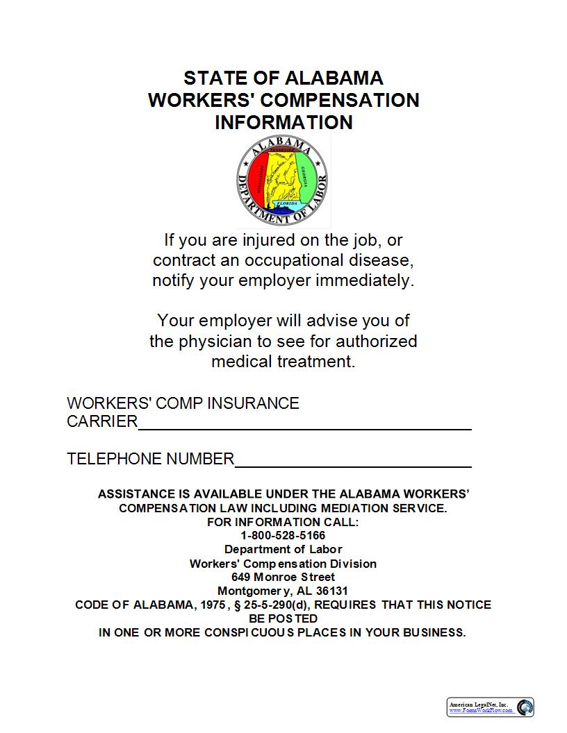 Workers Compensation Information Poster {WCC 1} | Pdf Fpdf Docx | Alabama