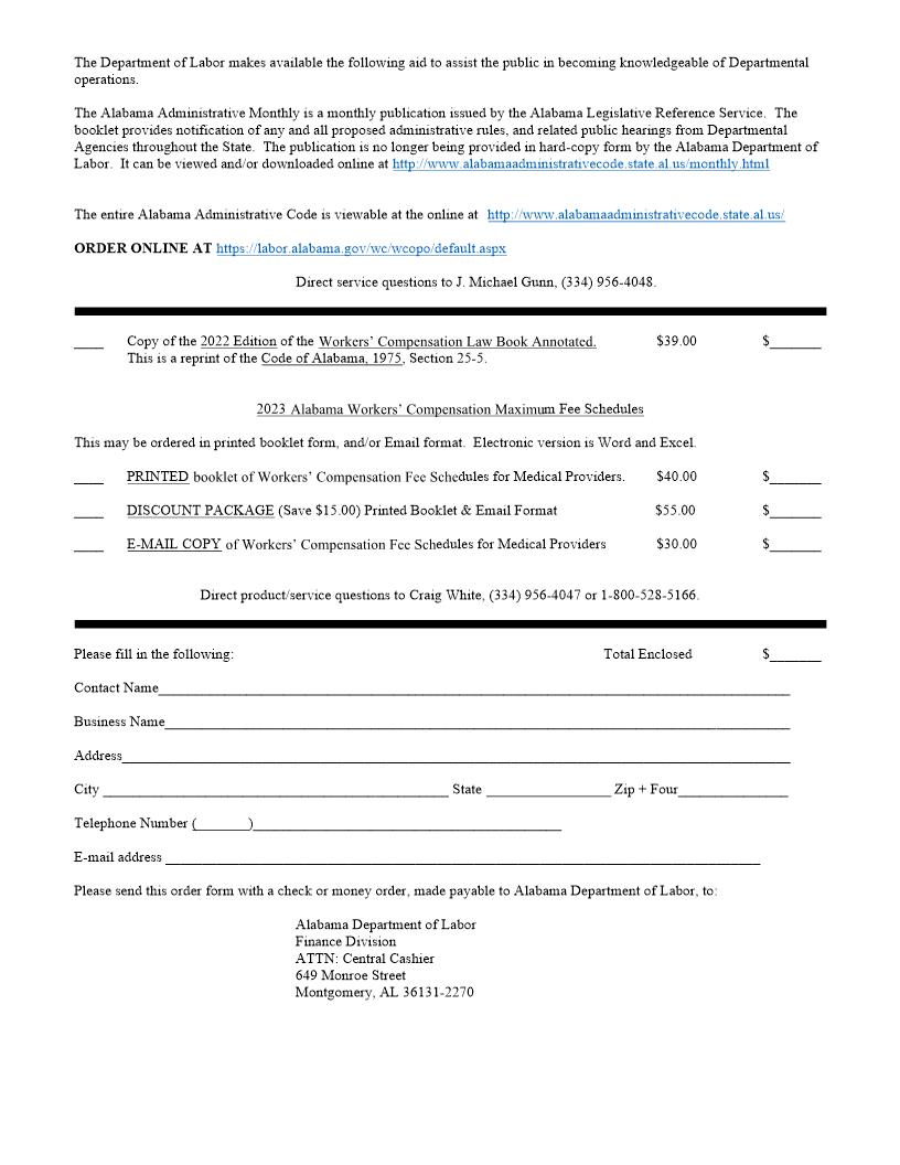 Workers Compensation Order Form | Pdf Fpdf Docx | Alabama