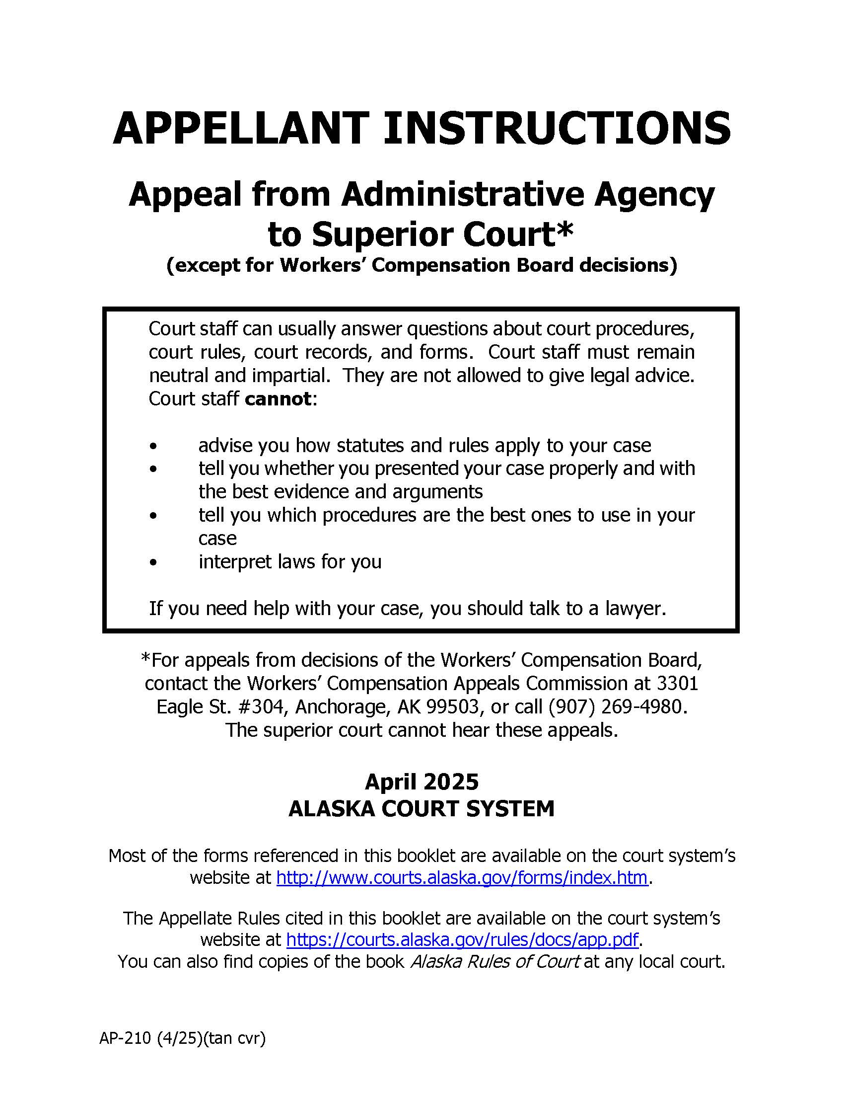 Administrative Appeals To Superior Court Appellant Instructions {AP-210} | Pdf Fpdf Docx | Alaska