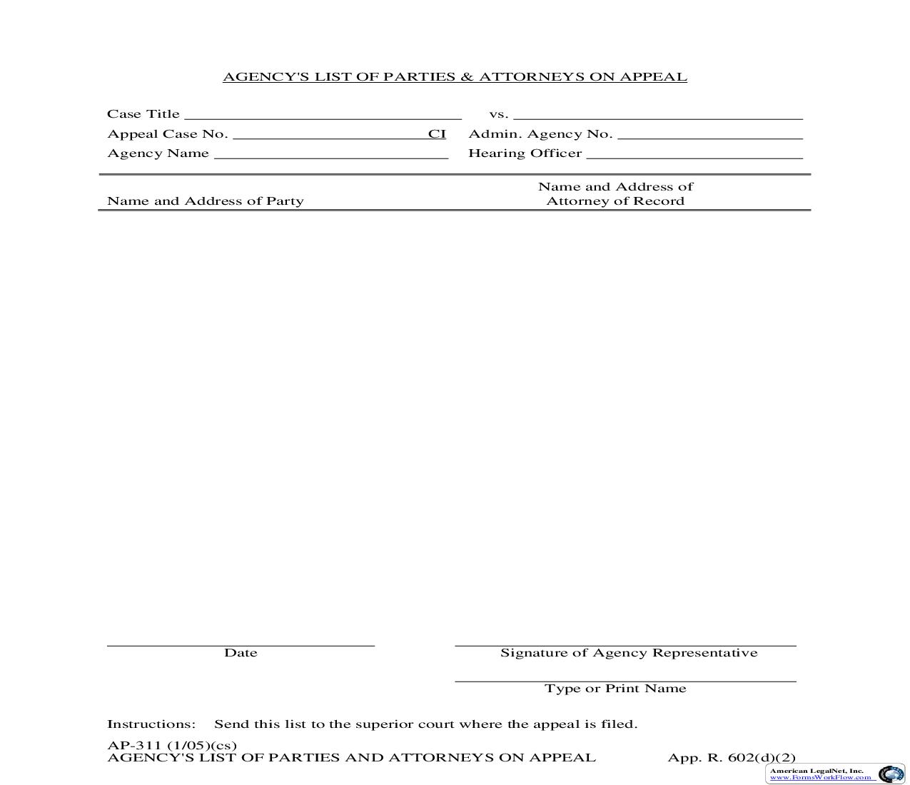Agencys List Of Parties And Attorneys On Appeal {AP-311} | Pdf Fpdf Docx | Alaska