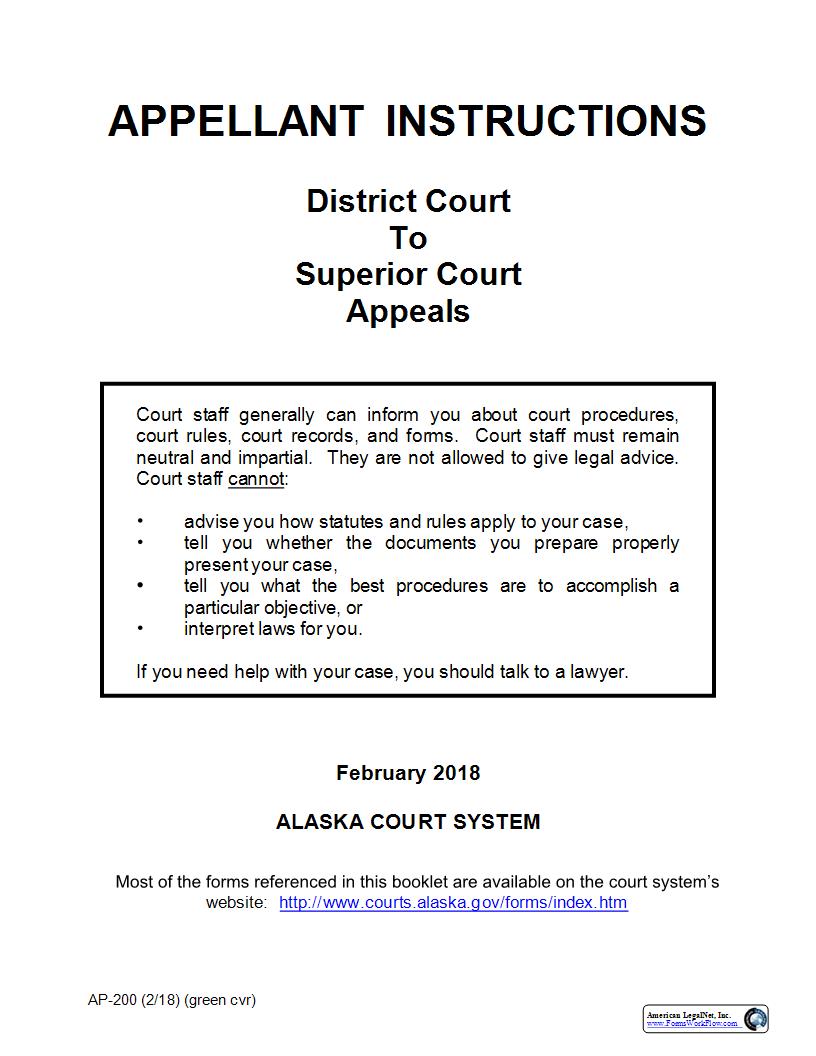 District Court To Superior Court Appeals Appellant Instructions {AP-200} | Pdf Fpdf Docx | Alaska