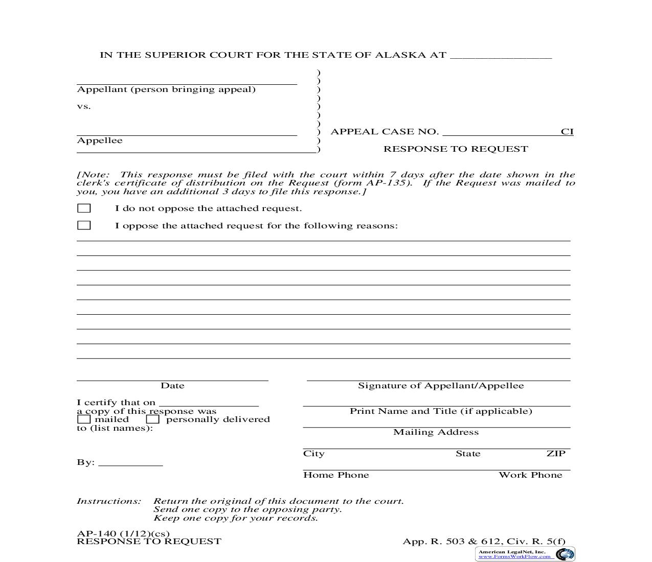 Response To Request {AP-140} | Pdf Fpdf Doc Docx | Alaska