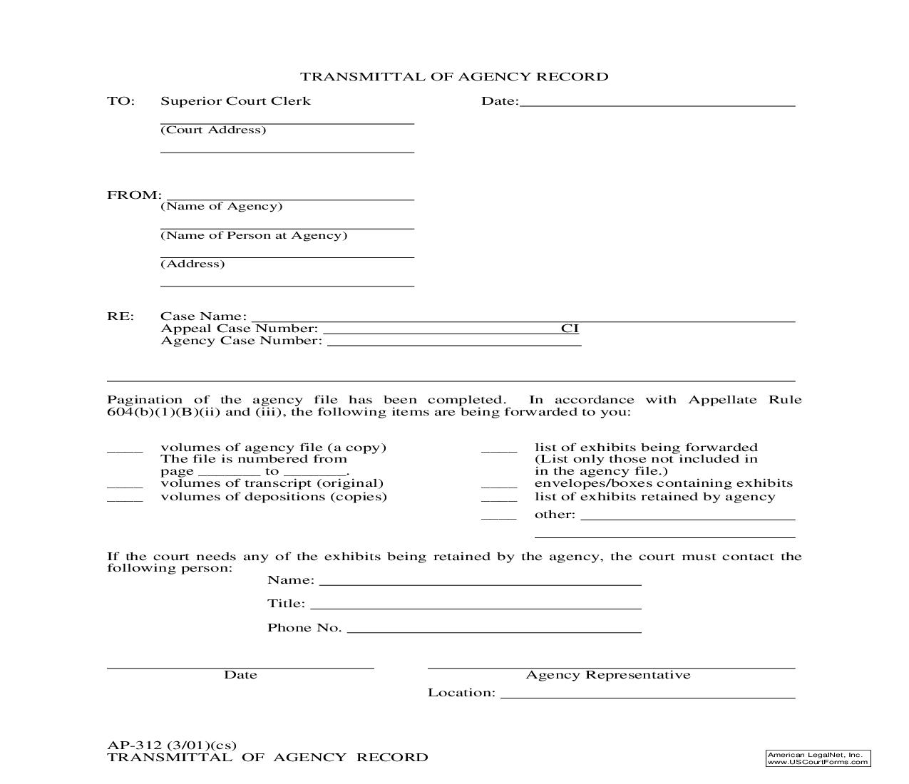 Transmittal Of Agency Record {AP 312} | Pdf Fpdf Doc Docx | Alaska