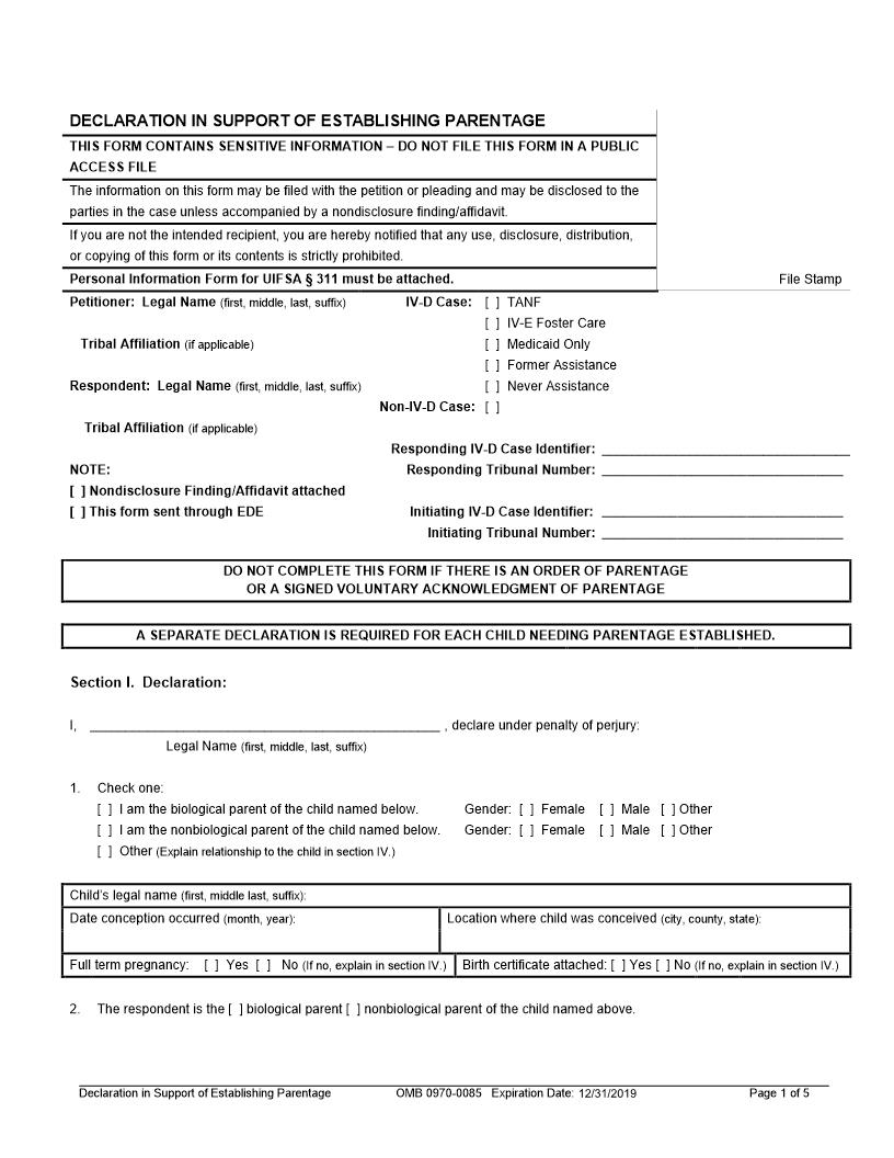 Affidavit In Support Of Establishing Paternity {0970-0085} | Pdf Fpdf Doc Docx | Alaska