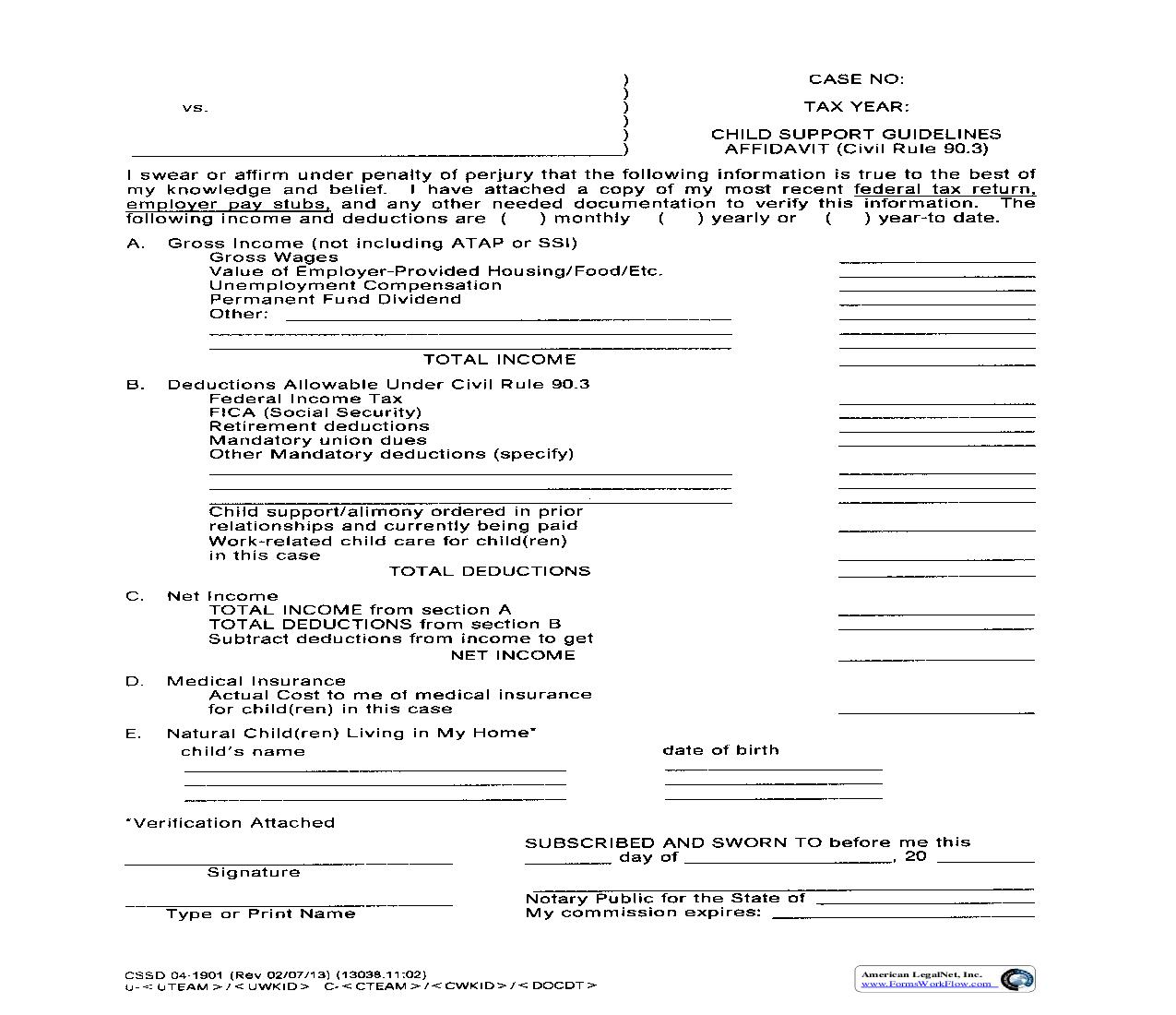 Child Support Guidelines Affidavit {04-1901} | Pdf Fpdf Doc Docx | Alaska