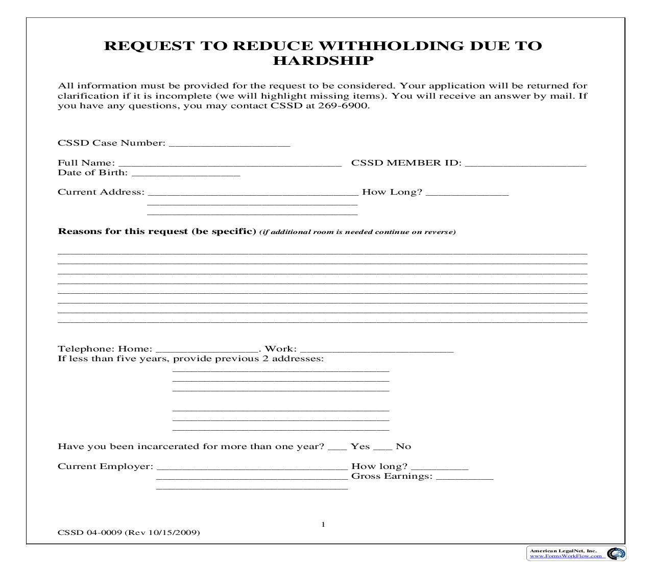 Hardship Request For Lower Withholding {04-0009} | Pdf Fpdf Doc Docx | Alaska