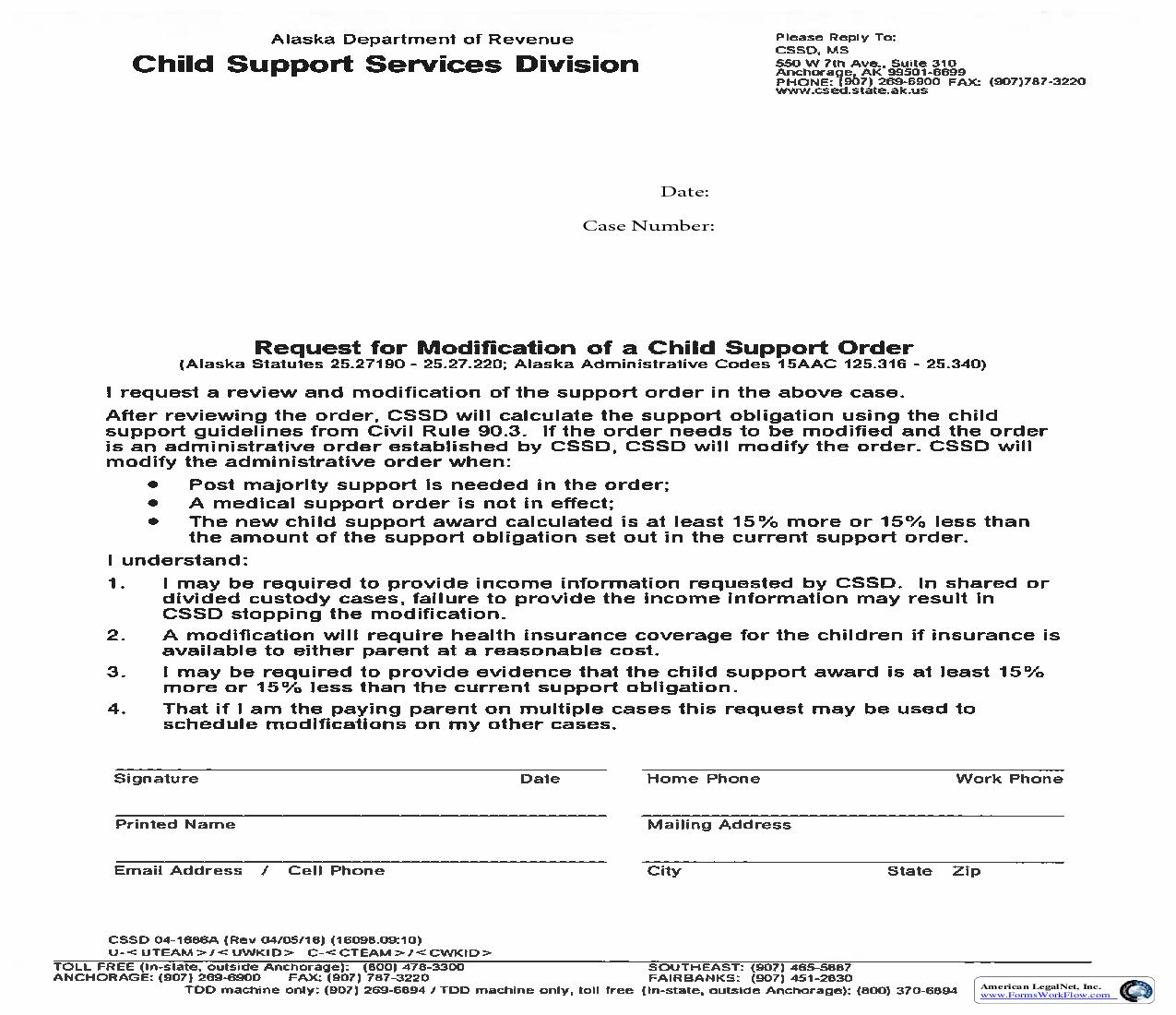 Request For Modification Of A Child Support Order {04-1686A} | Pdf Fpdf Doc Docx | Alaska