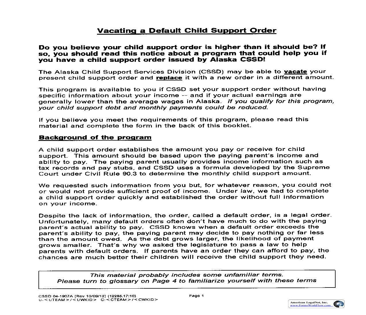 Vacating A Default Child Support Order {04-1907A} | Pdf Fpdf Doc Docx | Alaska