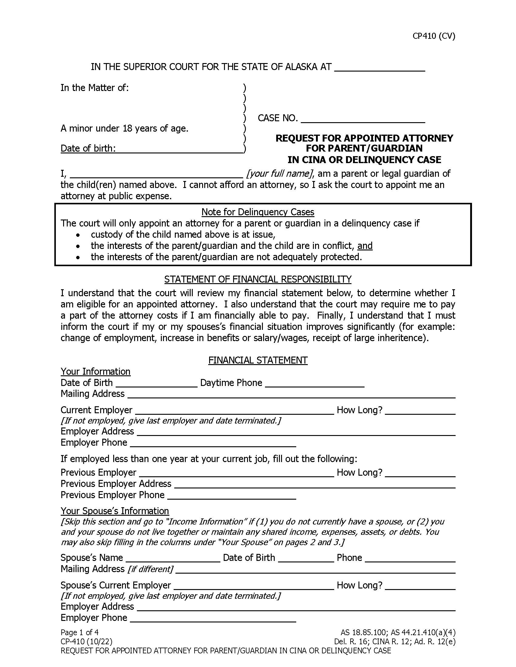 Request For Appointed Attorney {CP-410} | Pdf Fpdf Doc Docx | Alaska
