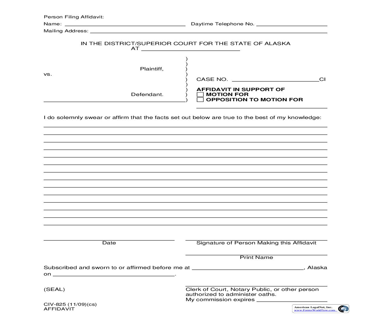 Affidavit {CIV-825} | Pdf Fpdf Doc Docx | Alaska