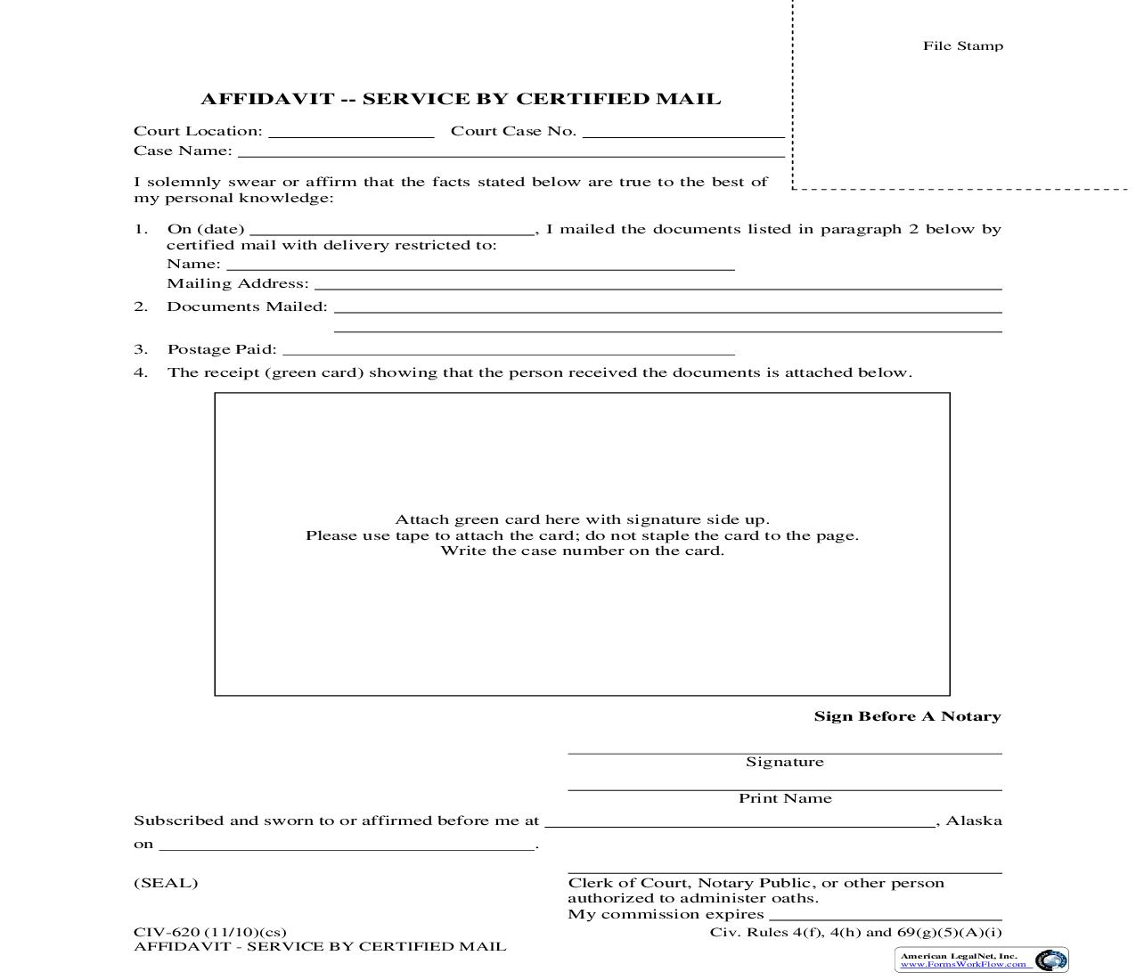 Affidavit-Service By Certified Mail {CIV-620} | Pdf Fpdf Doc Docx | Alaska