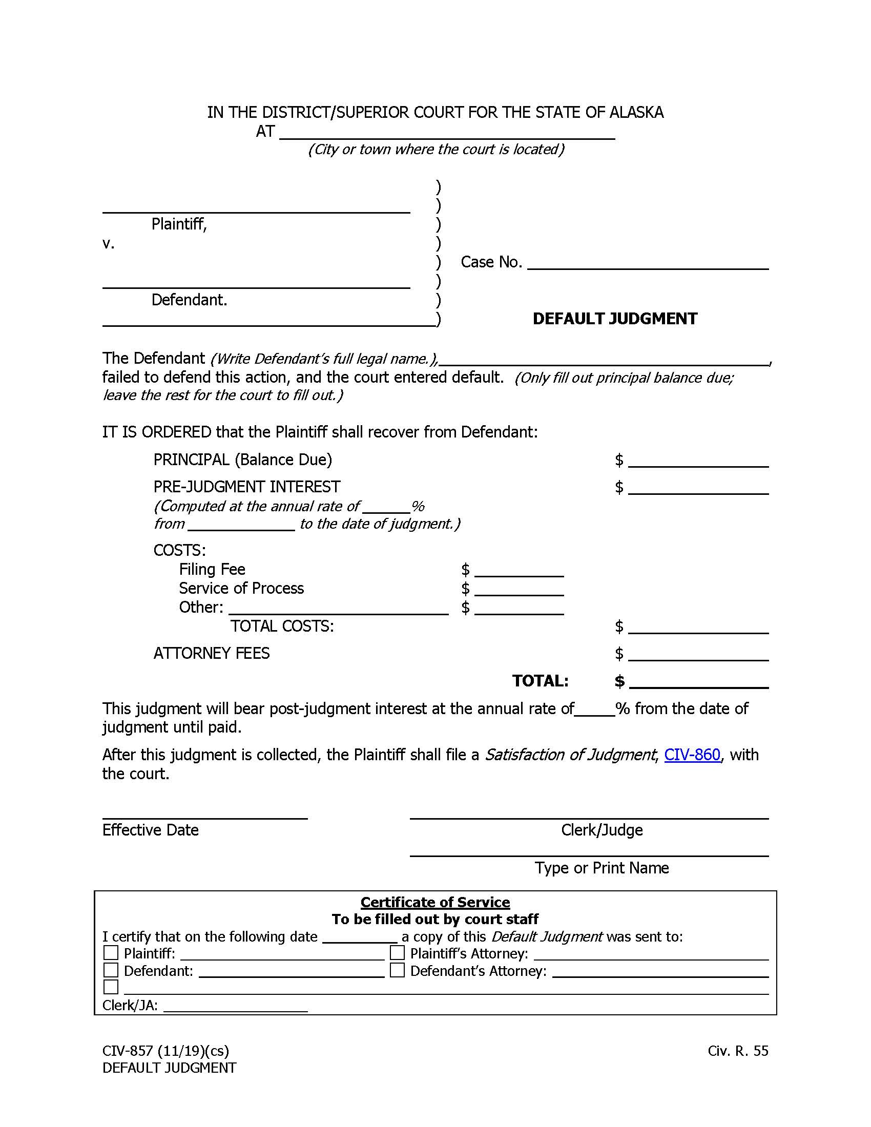 Default Judgment {CIV-857} | Pdf Fpdf Doc Docx | Alaska
