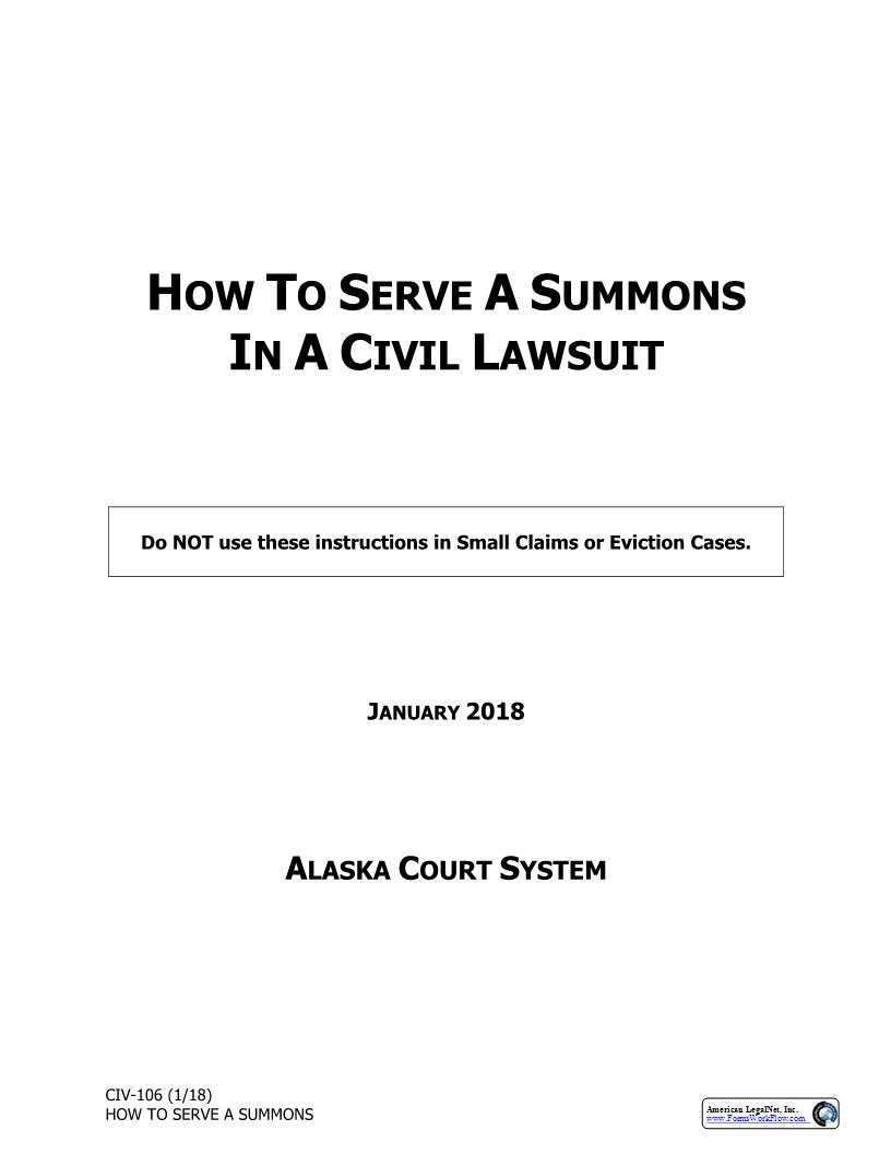 How To Serve A Summons In A Civil Lawsuit {CIV-106} | Pdf Fpdf Docx | Alaska