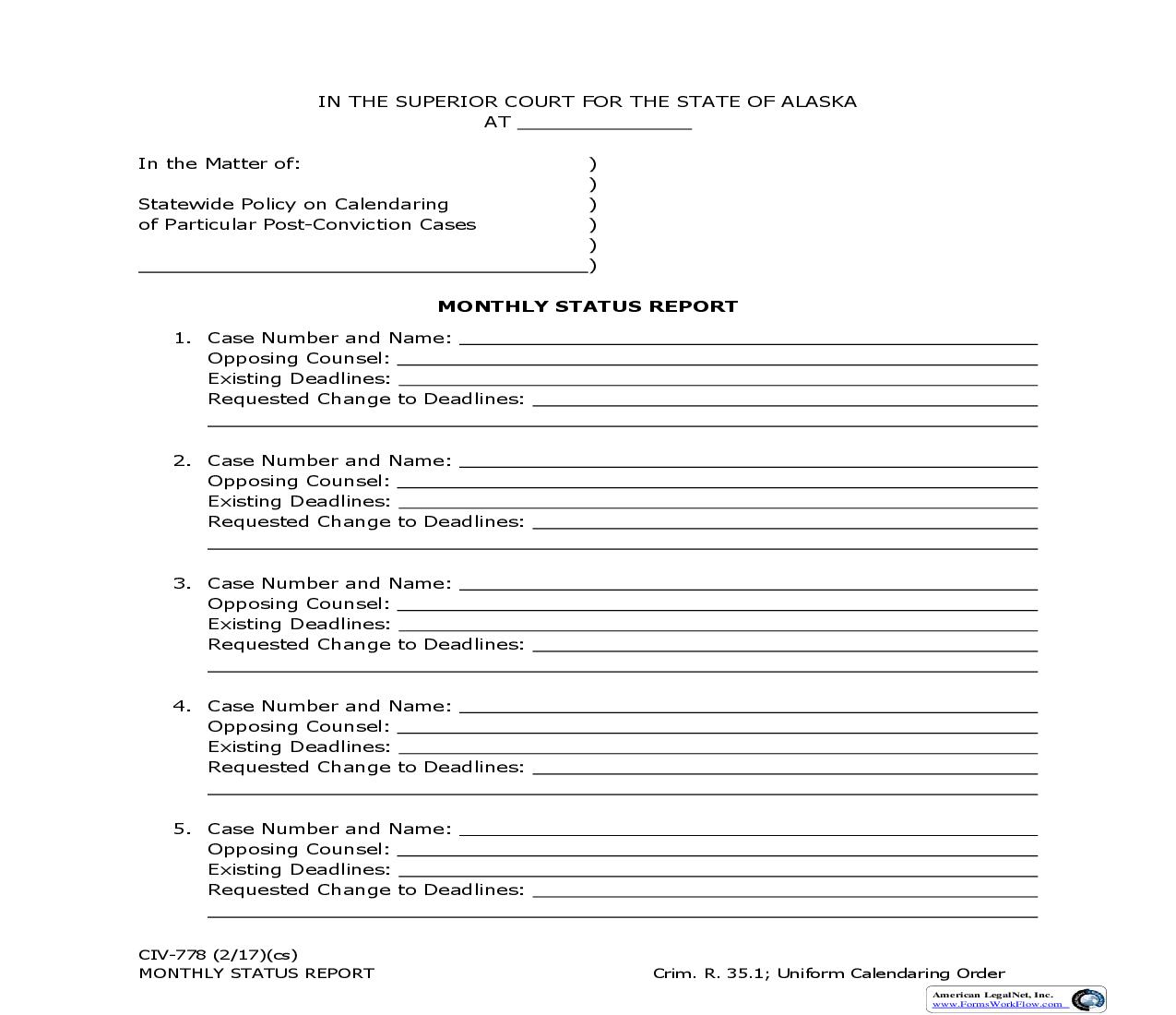 Monthly Status Report {CIV-778} | Pdf Fpdf Doc Docx | Alaska