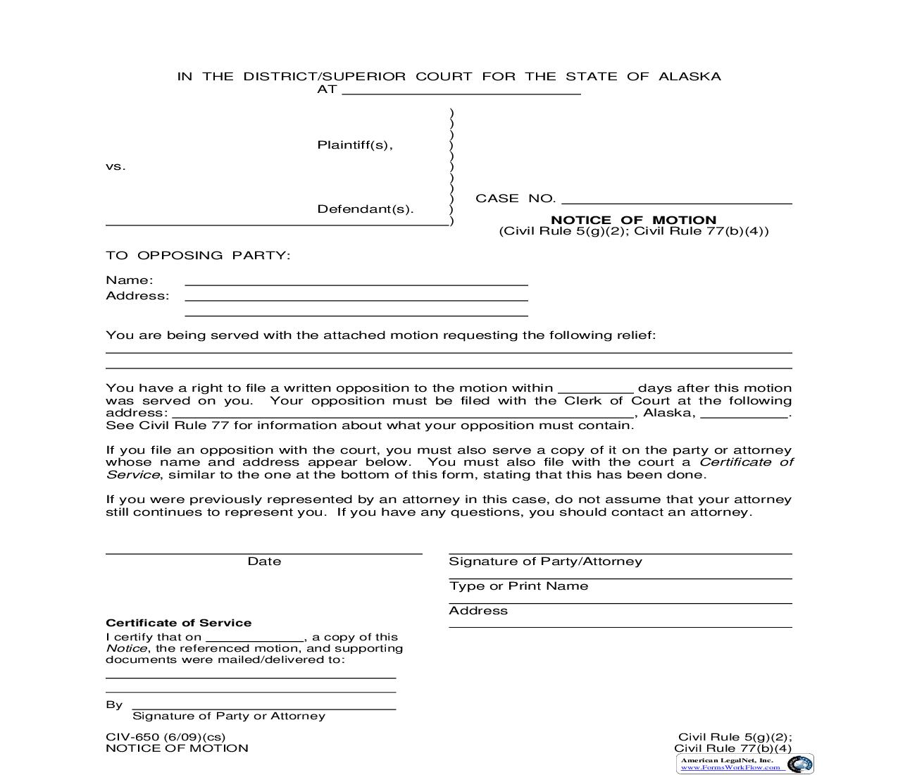 Notice Of Motion {CIV-650} | Pdf Fpdf Doc Docx | Alaska