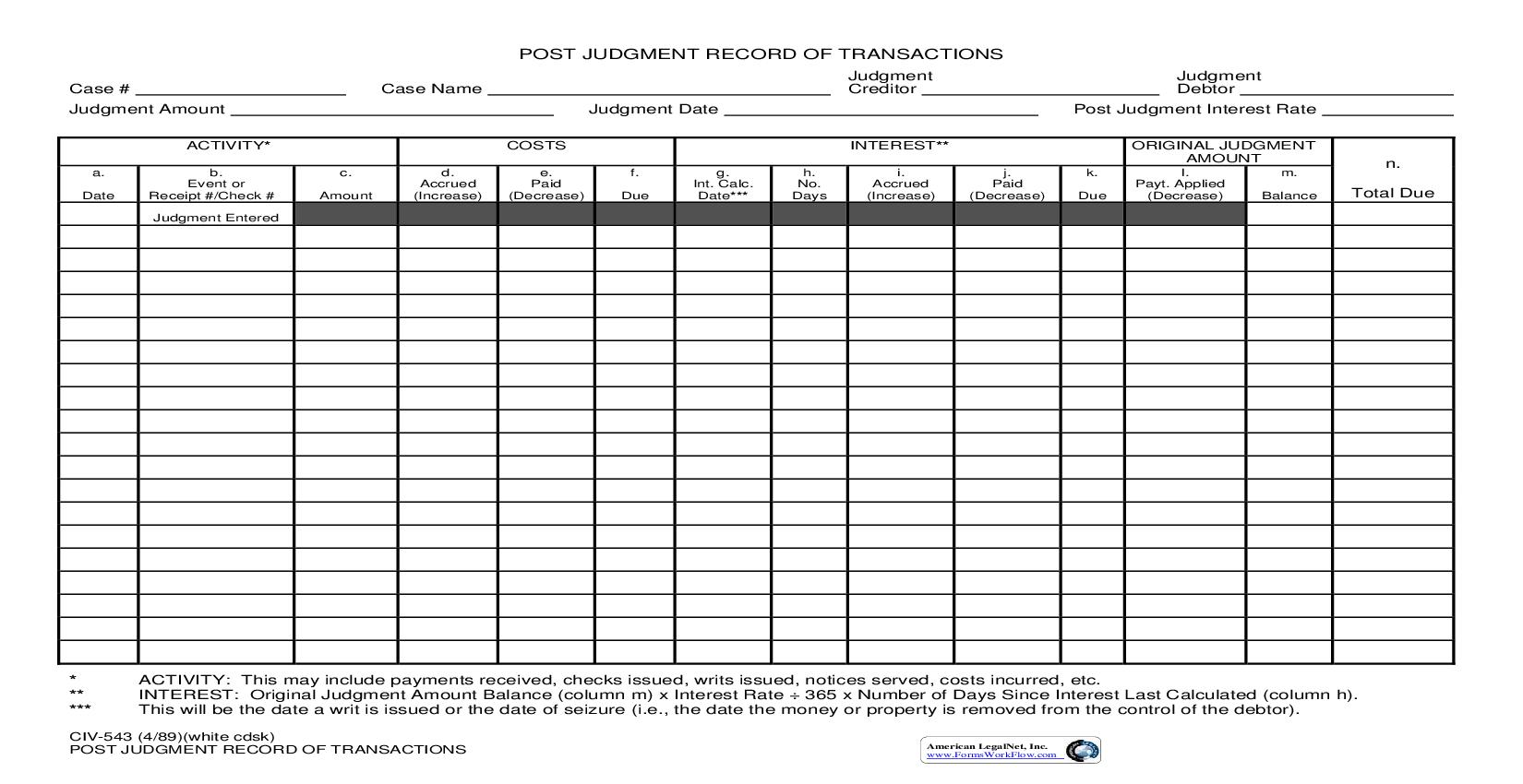 Post Judgment Record Of Transactions {CIV-543} | Pdf Fpdf Doc Docx | Alaska