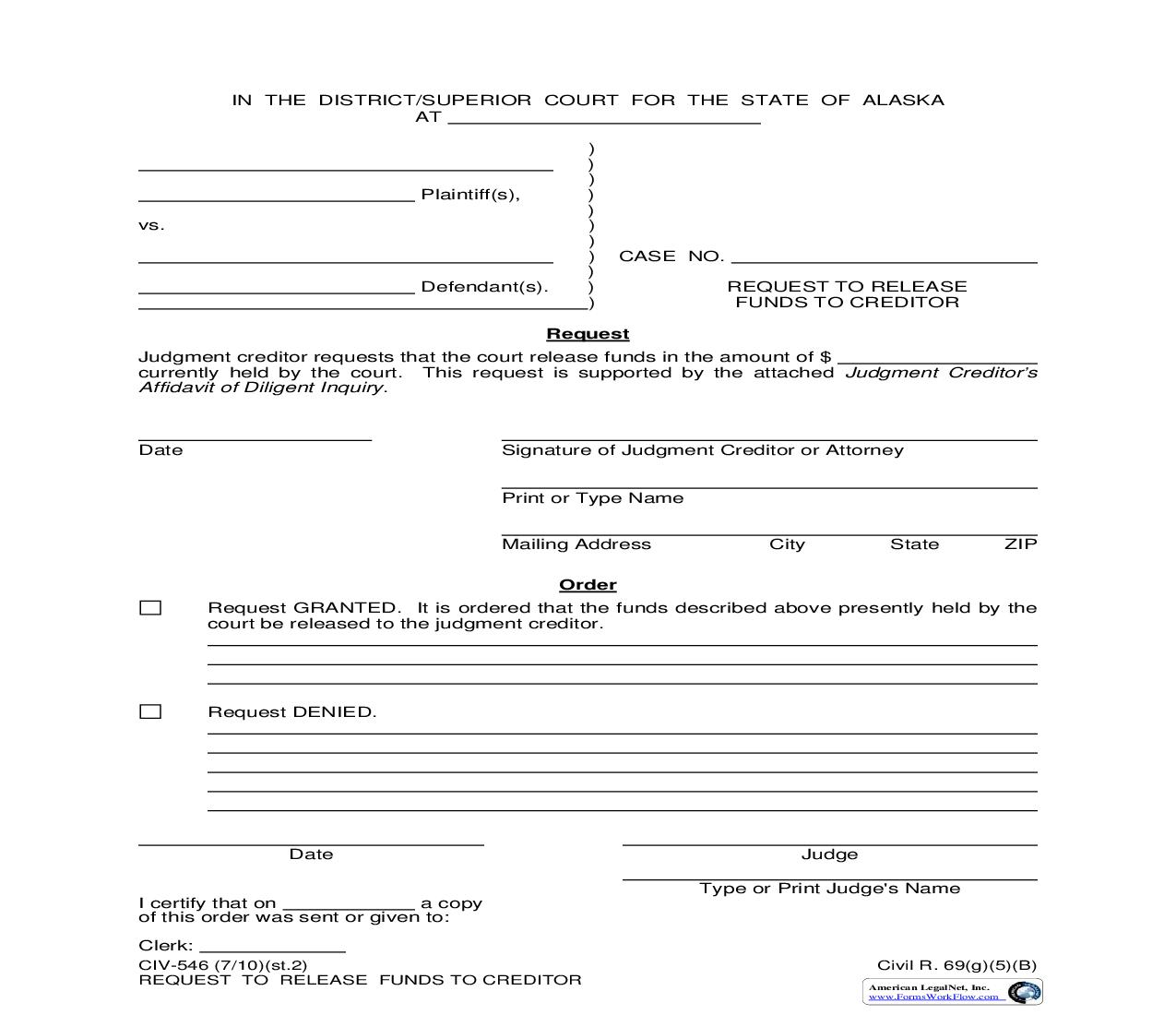 Request To Release Funds {CIV-546} | Pdf Fpdf Doc Docx | Alaska