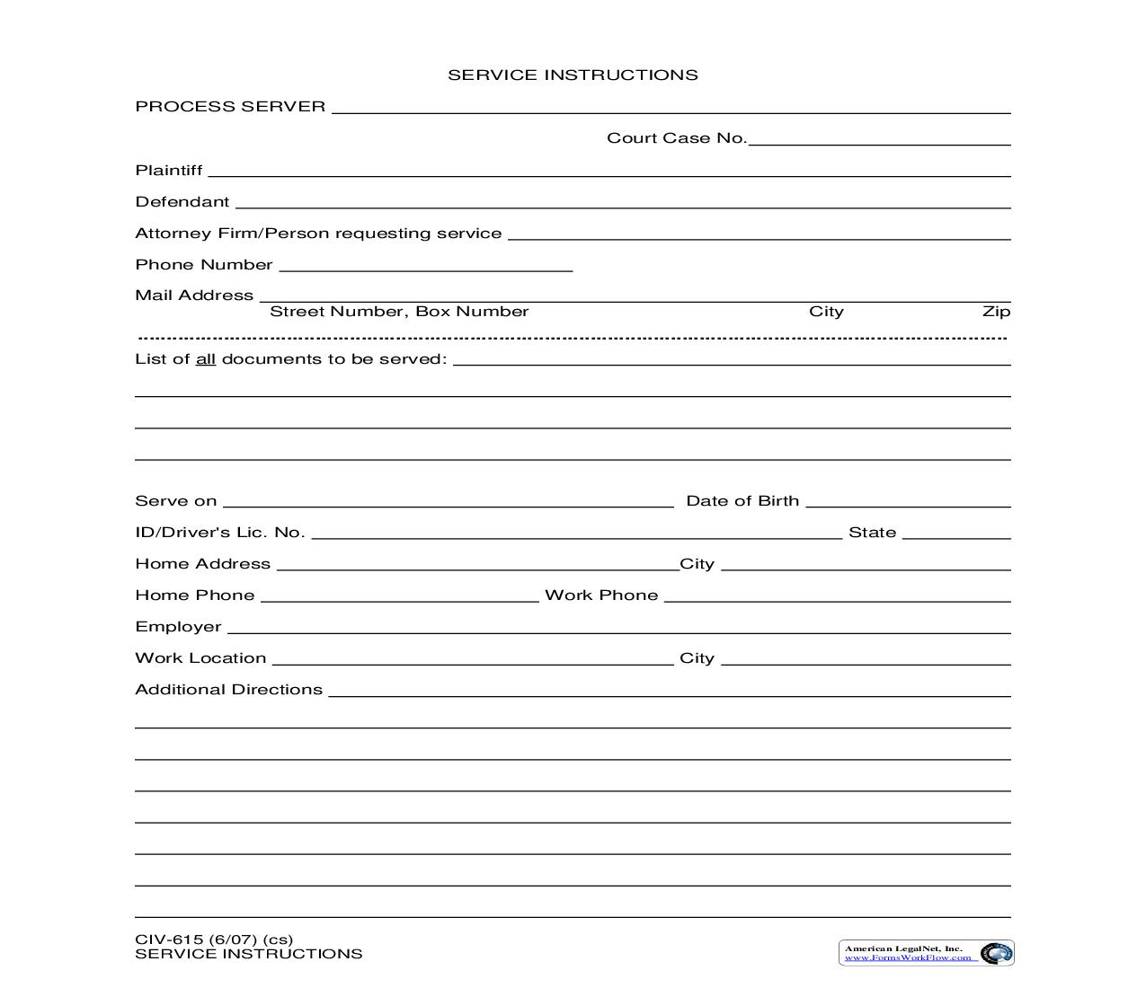 Service Instructions {CIV-615} | Pdf Fpdf Doc Docx | Alaska