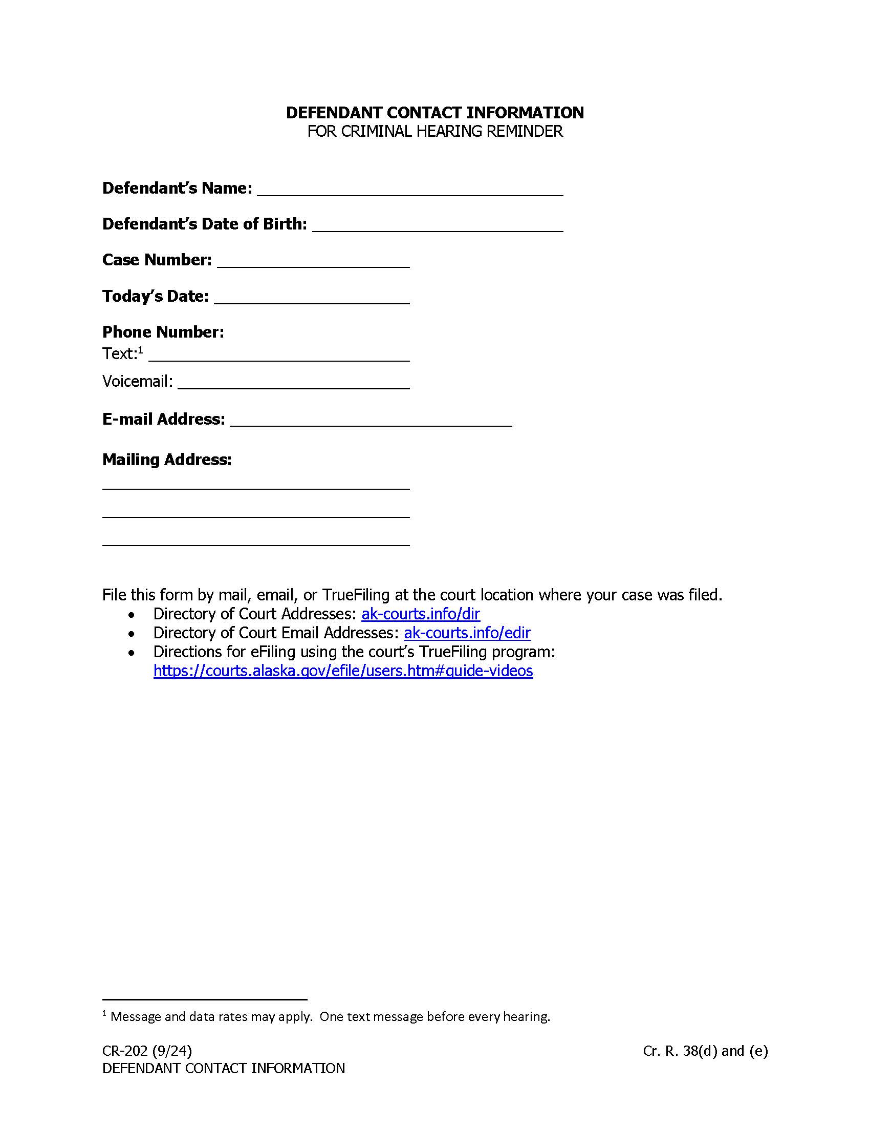 Defendant Contact Information {CR-202} | Pdf Fpdf Docx | Alaska