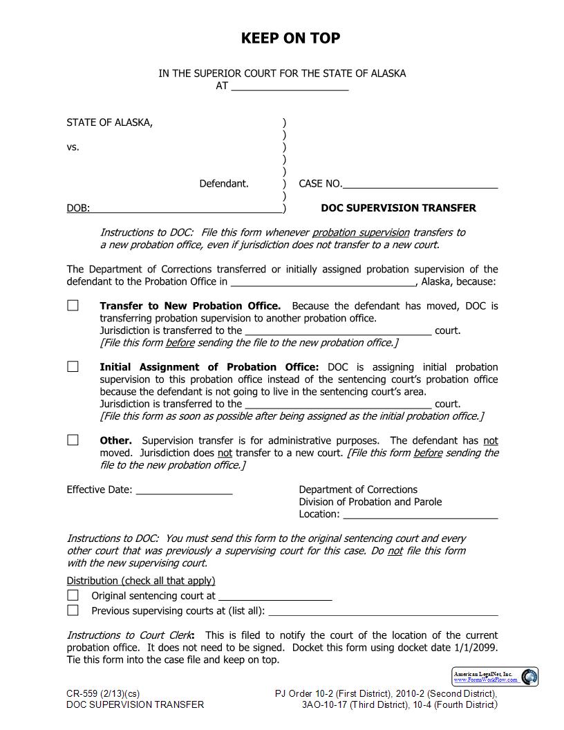 Doc Supervision Transfer {CR-559} | Pdf Fpdf Docx | Alaska