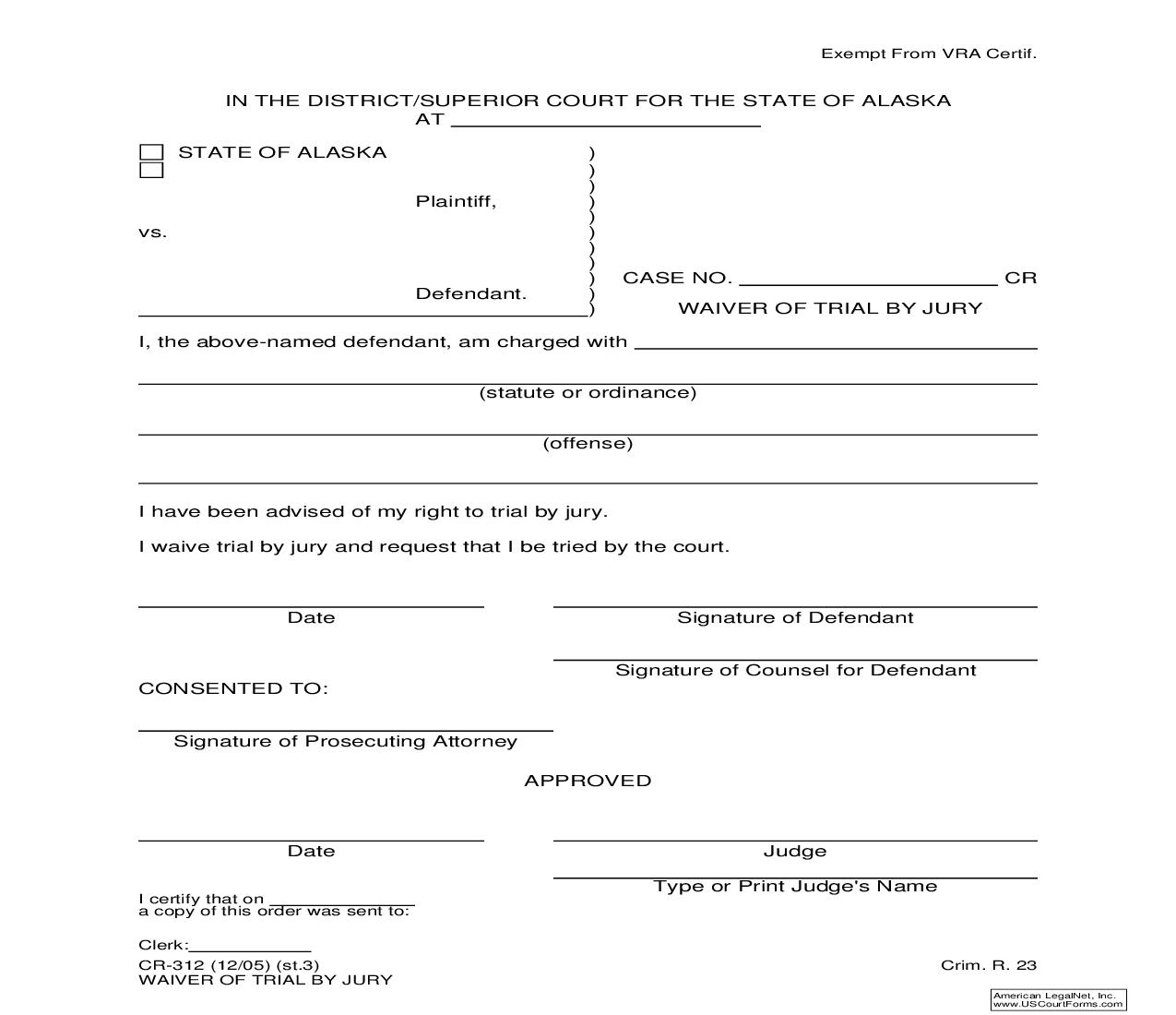 Waiver Of Trial By Jury {CR-312} | Pdf Fpdf Doc Docx | Alaska