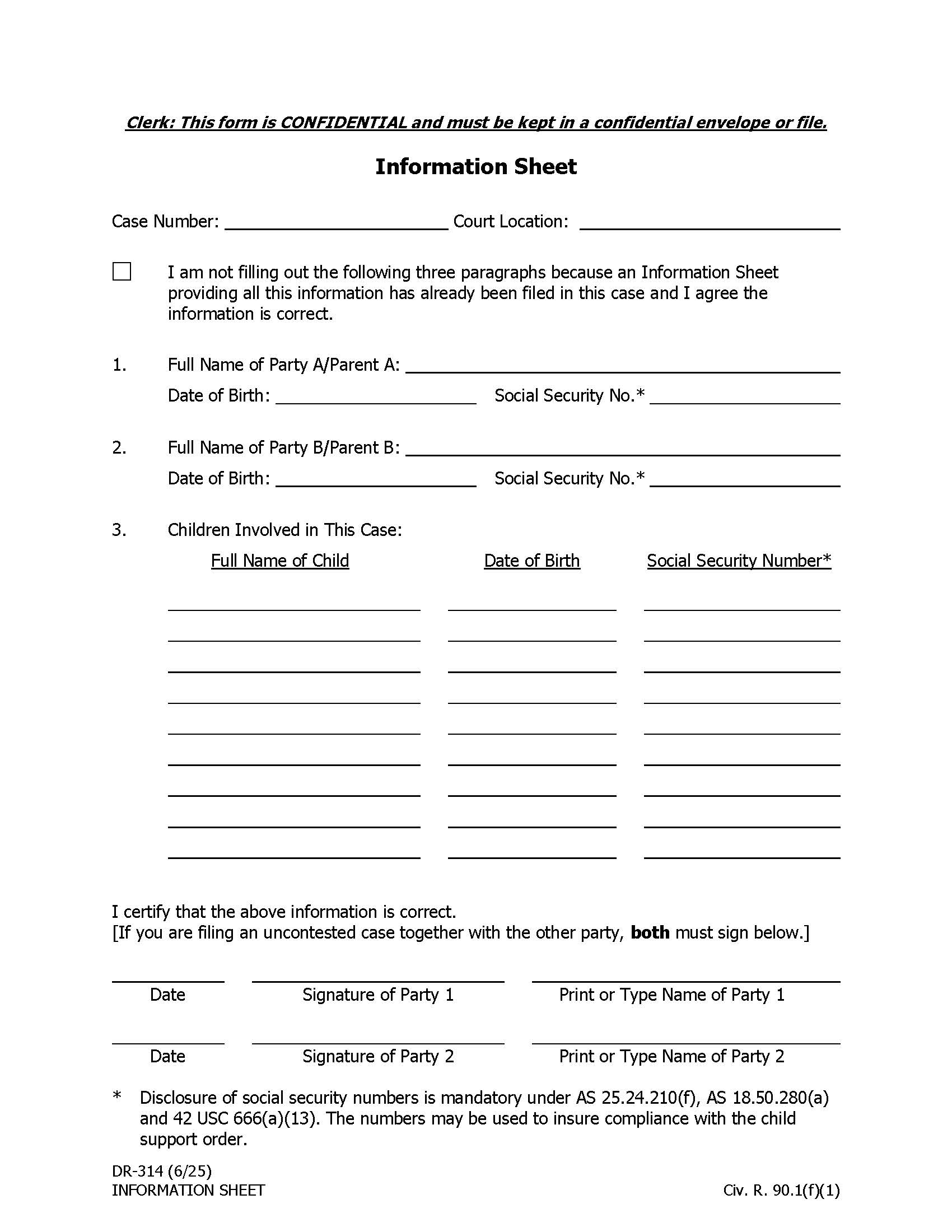 Information Sheet {DR-314} | Pdf Fpdf Docx | Alaska