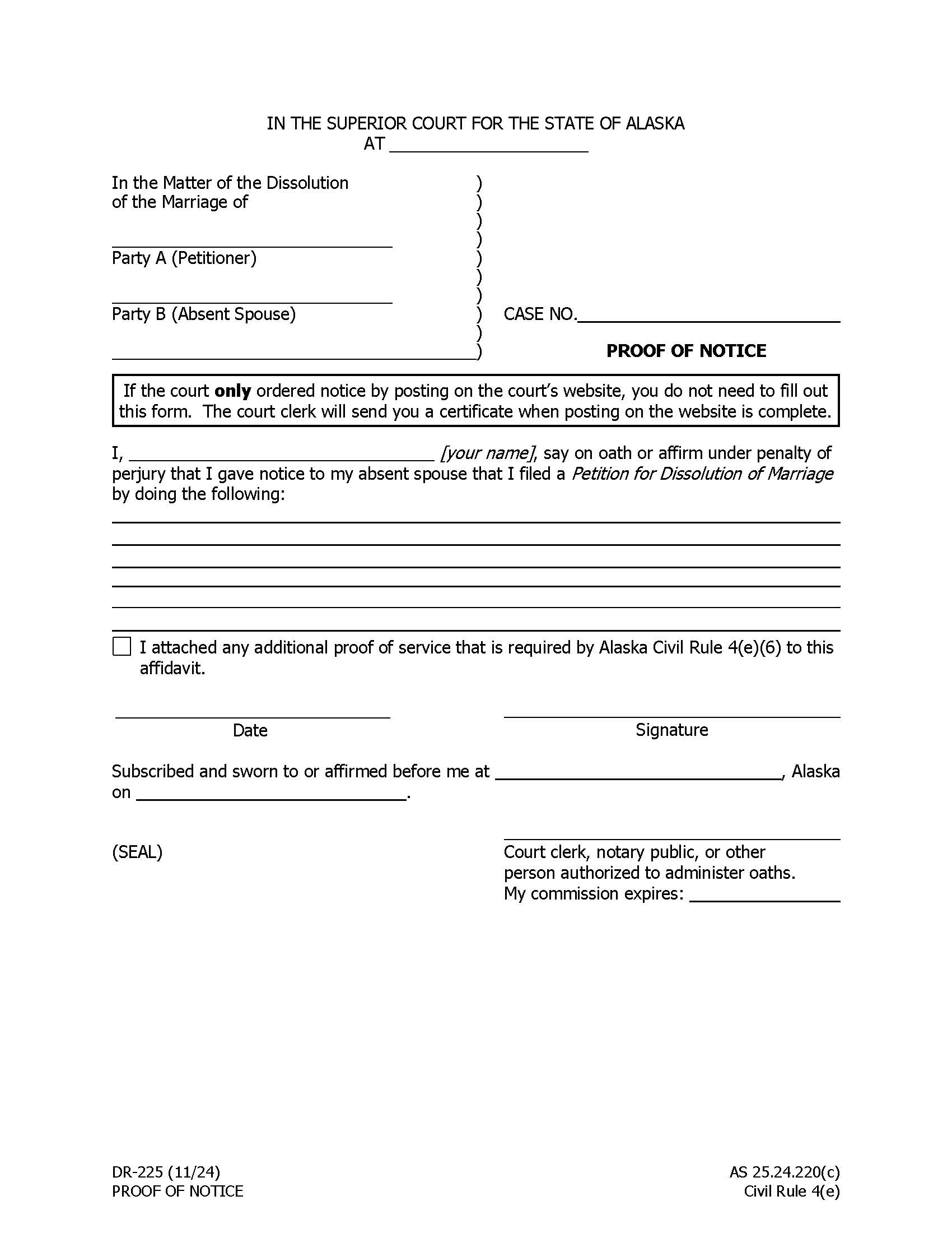 Proof Of Notice {DR-225} | Pdf Fpdf Docx | Alaska