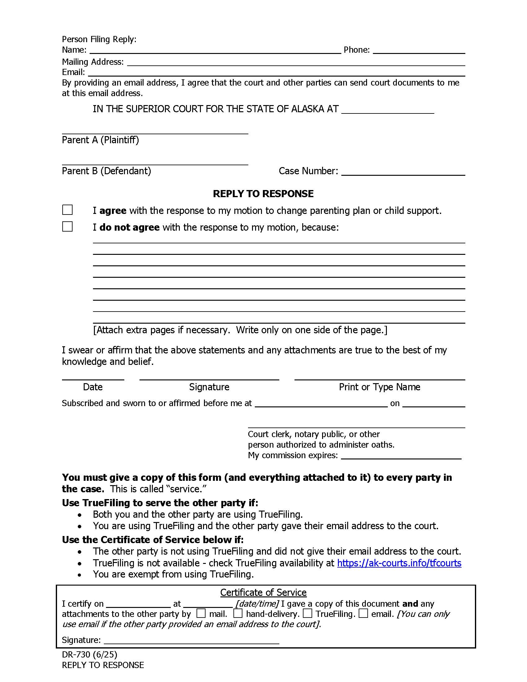 Reply To Response {DR-730} | Pdf Fpdf Docx | Alaska