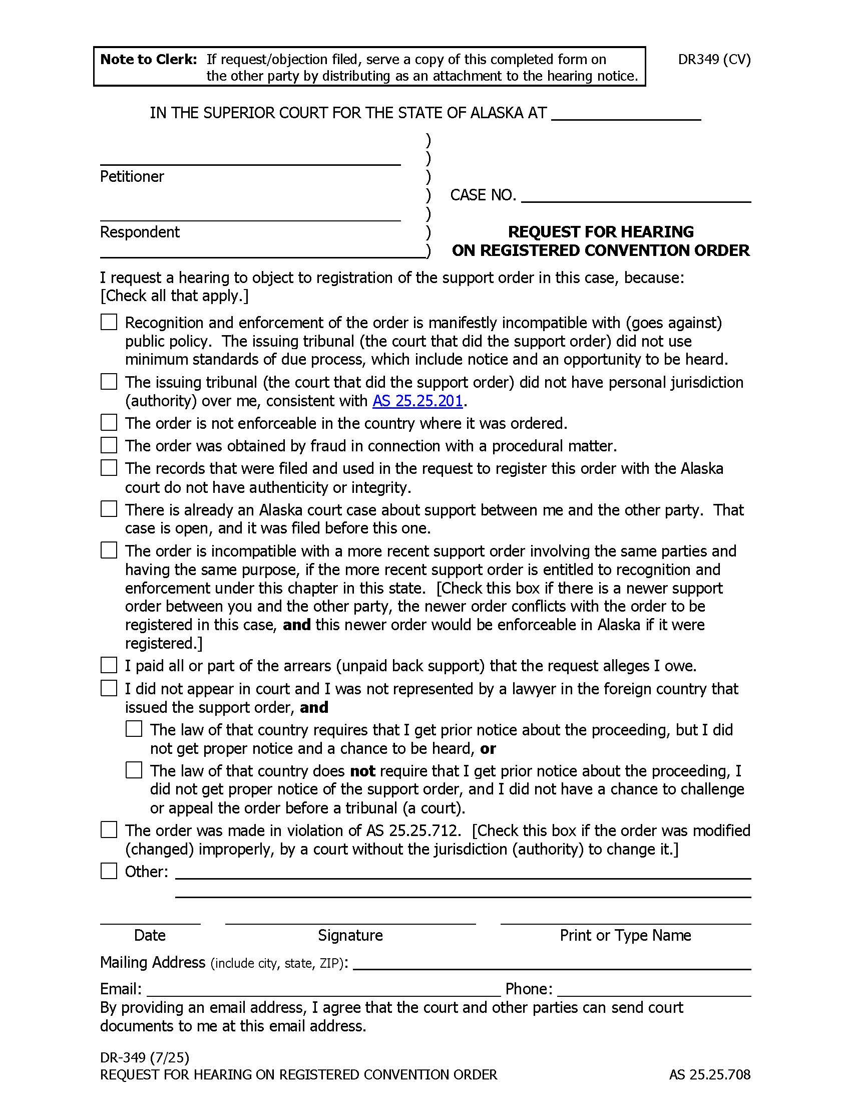 Request For Hearing On Registered Convention Order {DR-349} | Pdf Fpdf Docx | Alaska