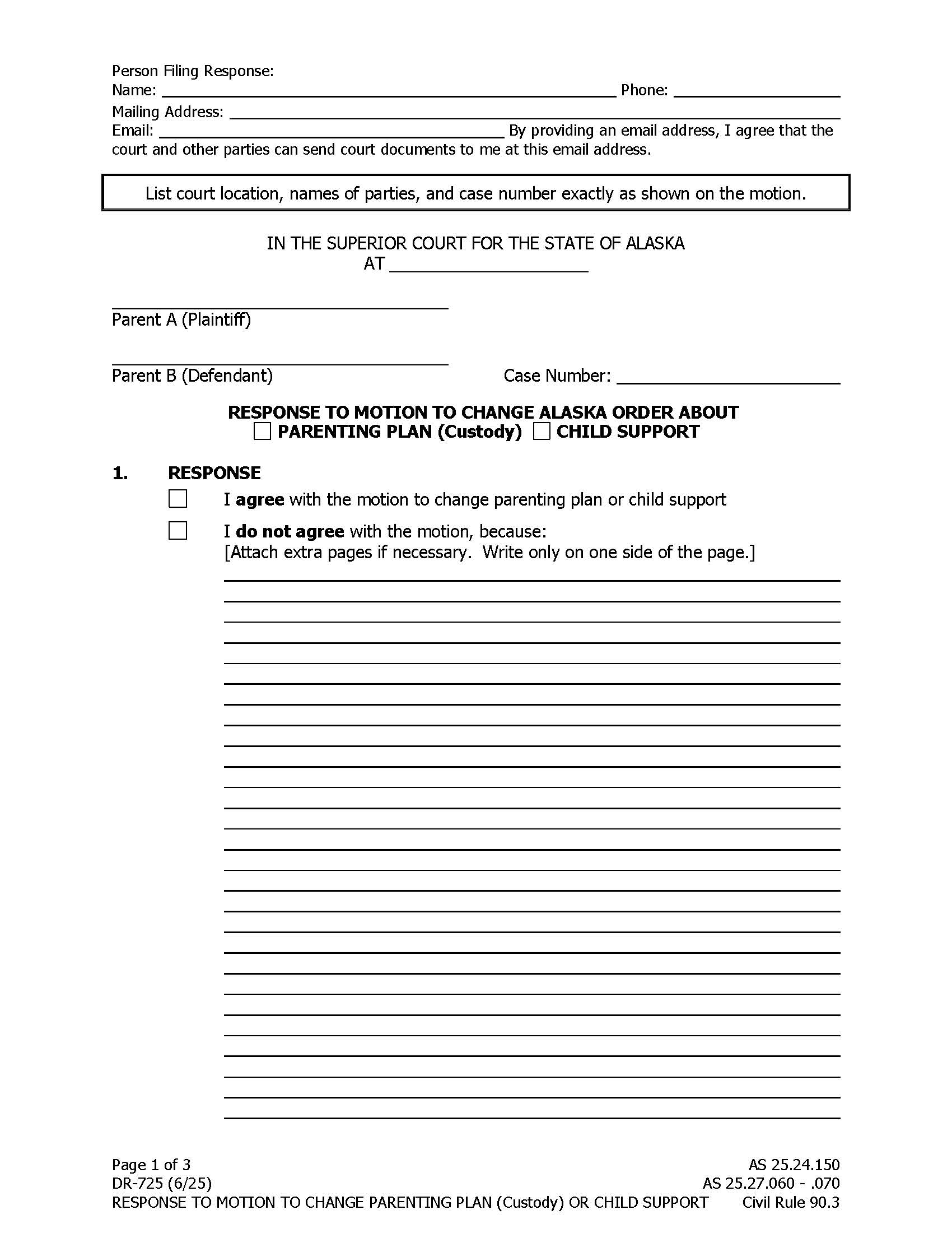 Response To Motion {DR-725} | Pdf Fpdf Docx | Alaska