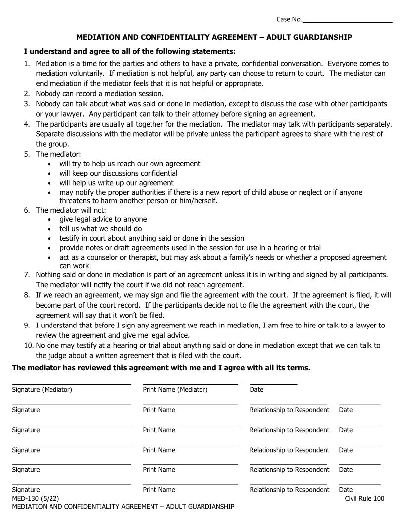 Mediation And Confidentiality Agreement {MED-130} | Pdf Fpdf Docx | Alaska