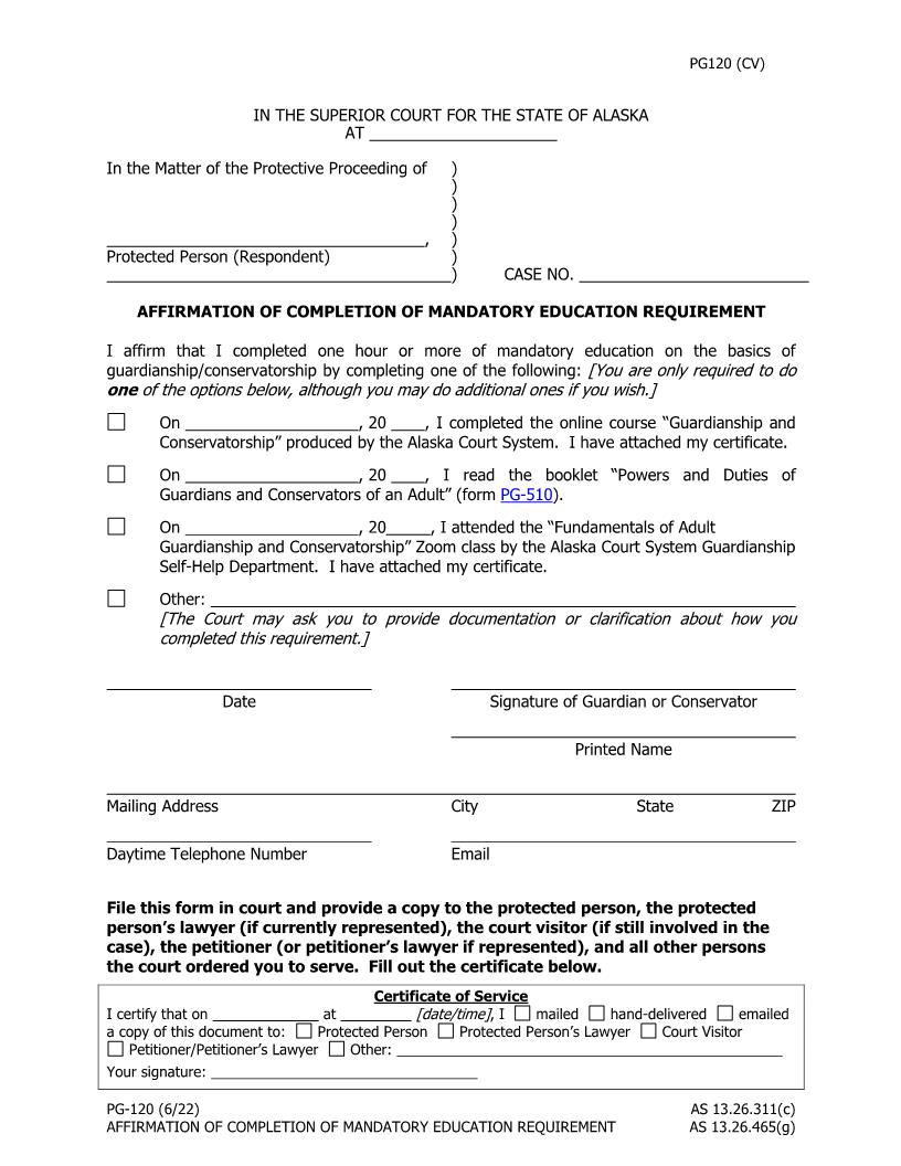 Affirmation Of Completion Of Mandatory Education Requirement {PG-120} | Pdf Fpdf Docx | Alaska