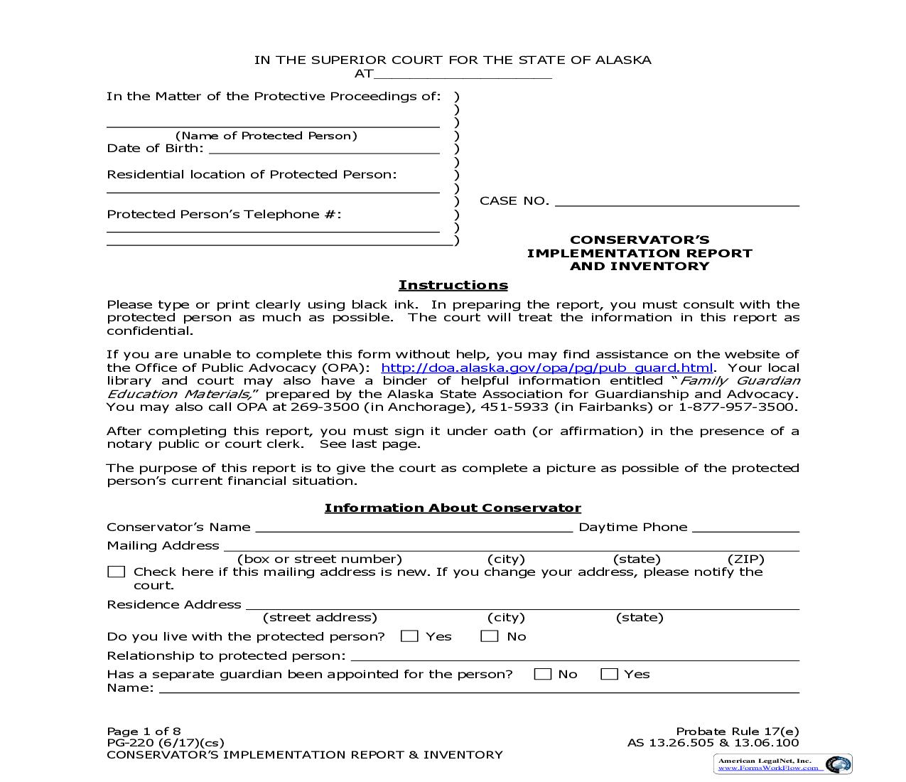Conservators Implementation Report And Inventory {PG-220} | Pdf Fpdf Doc Docx | Alaska