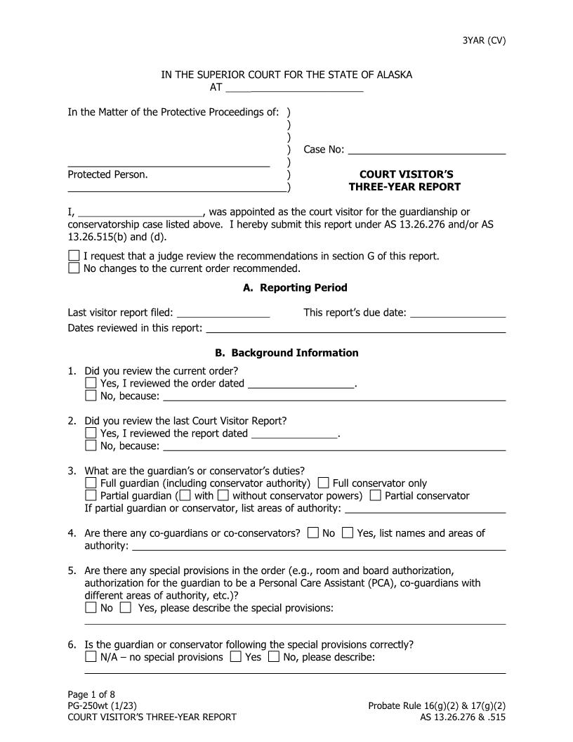 Court Visitors Three Year Report {PG-250} | Pdf Fpdf Docx | Alaska