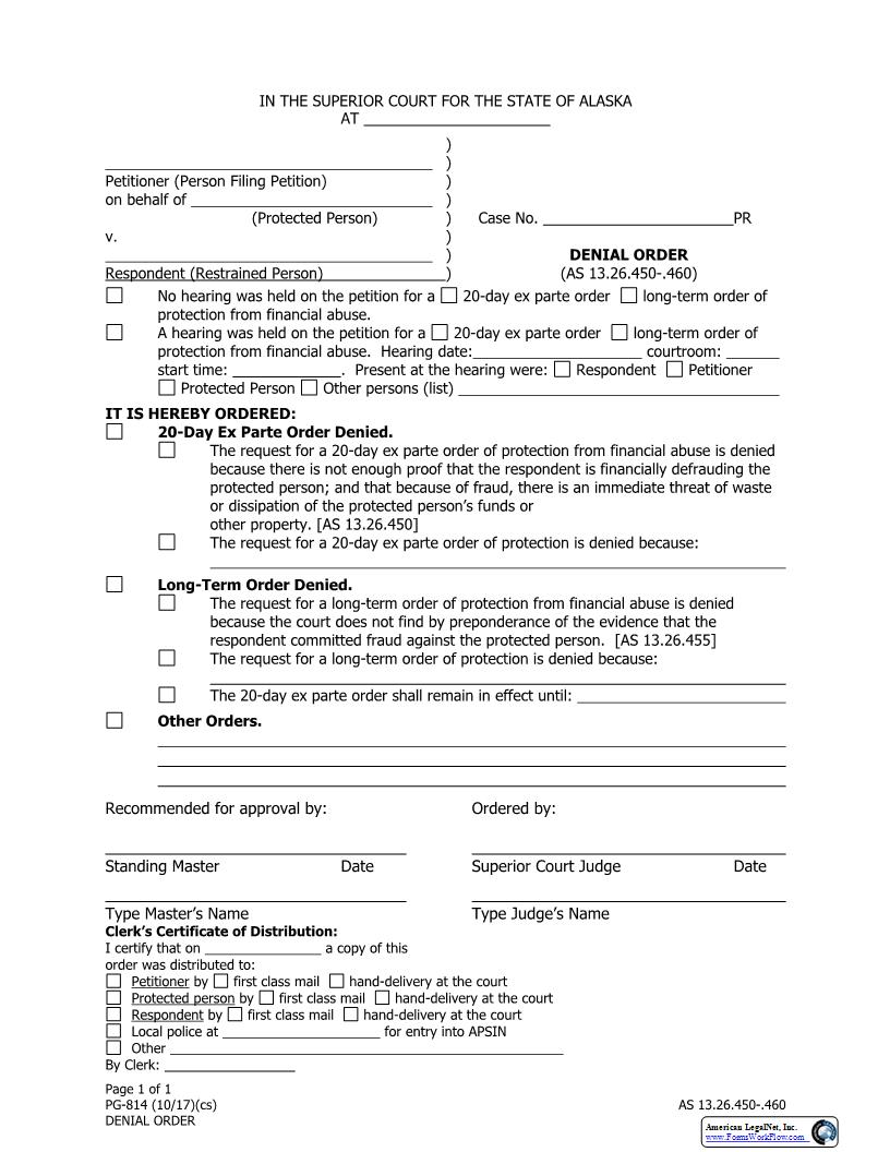 Denial Order {PG-814} | Pdf Fpdf Docx | Alaska