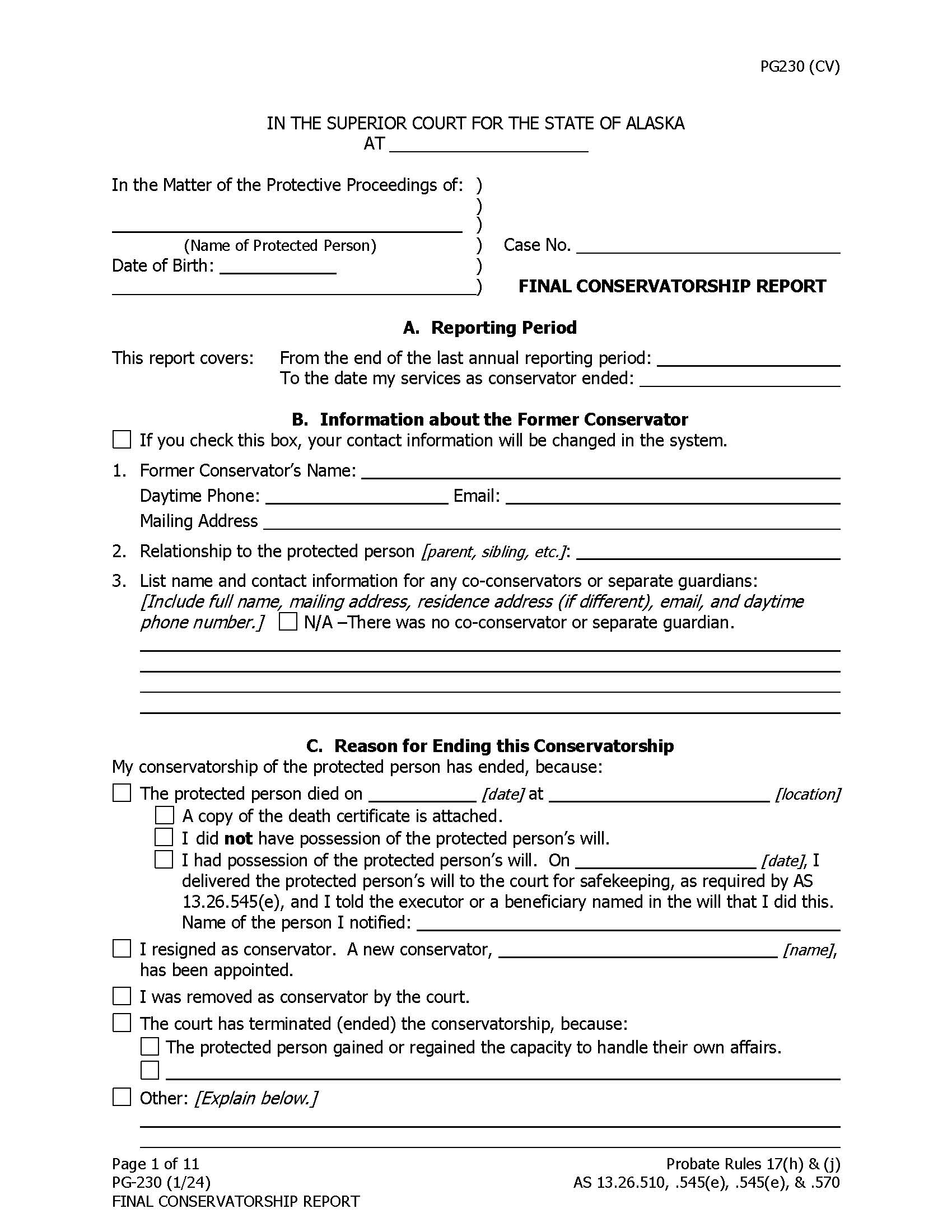Final Conservatorship Report {PG-230} | Pdf Fpdf Doc Docx | Alaska